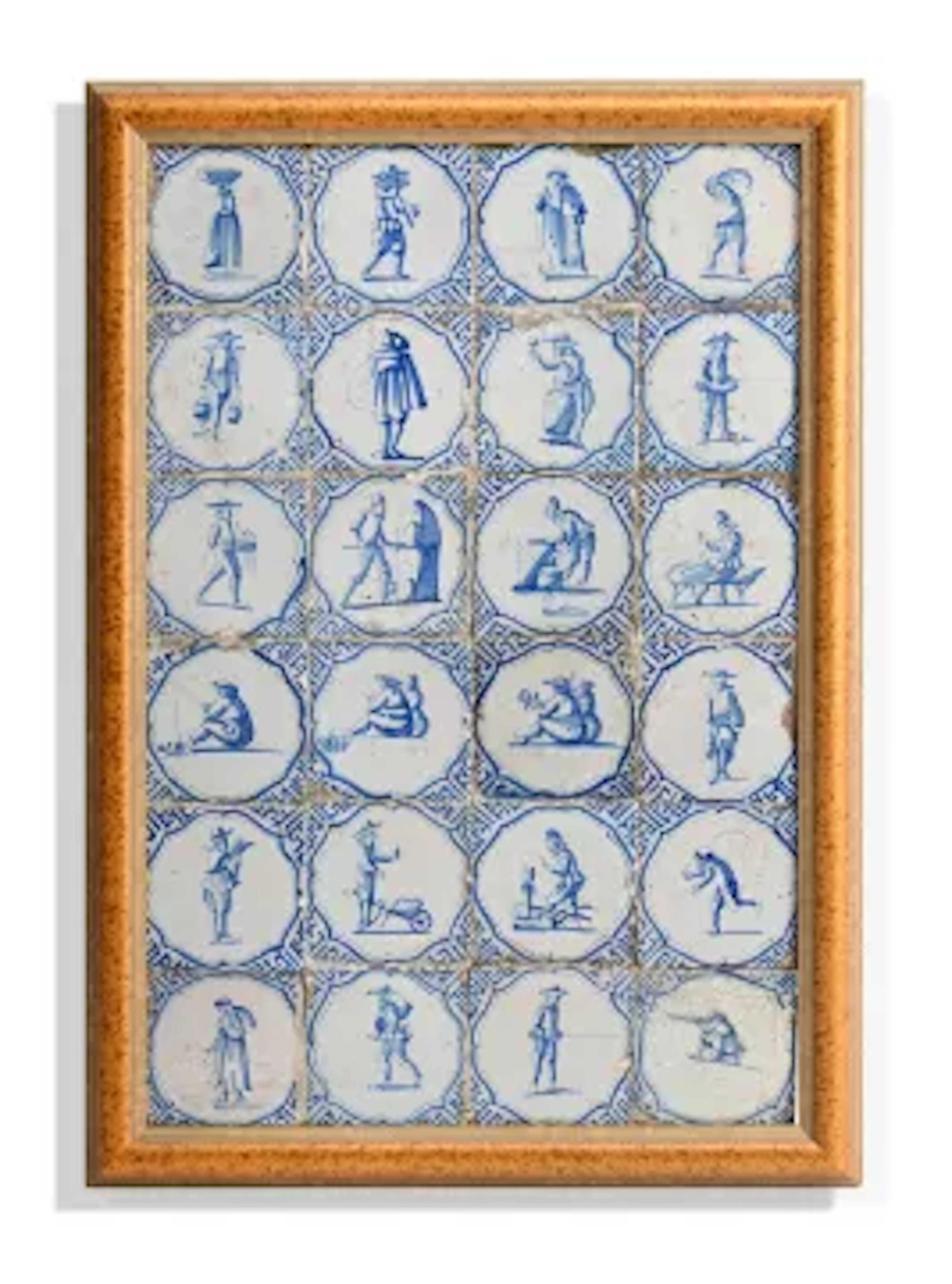 A DUTCH DELFT BLUE AND WHITE TWENTY FOUR TILE PANEL, CIRCA 1620-1650