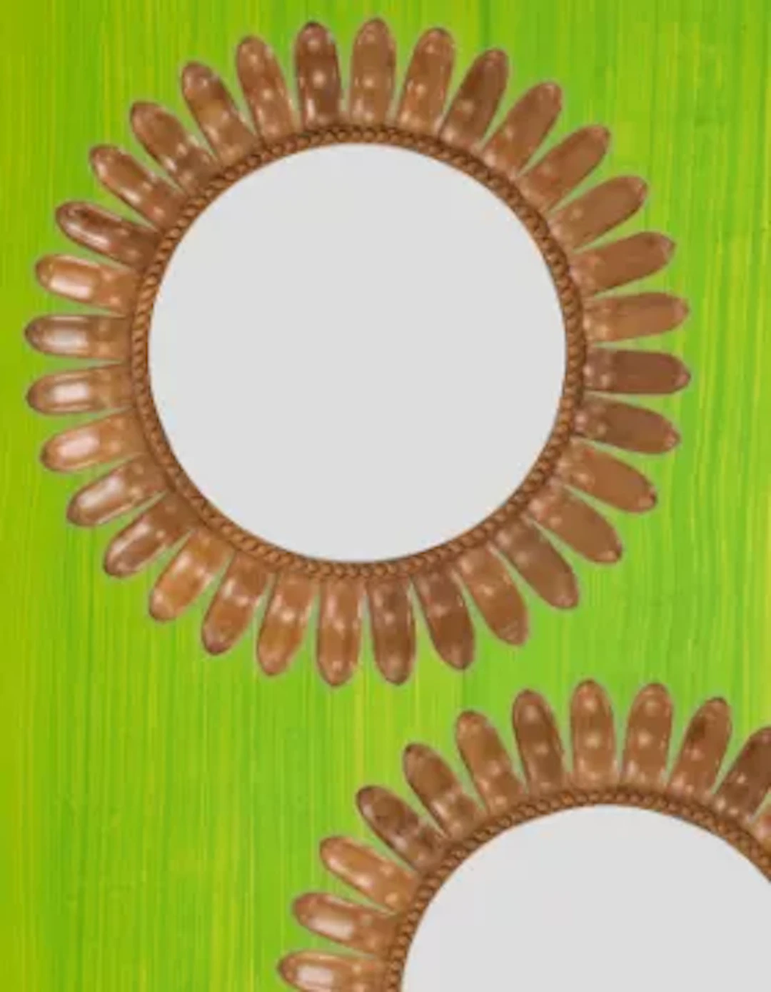 A PAIR OF TEAK 'SUNFLOWER' CIRCULAR MIRRORS, BY ANDREW ALLFREE (B.1956)