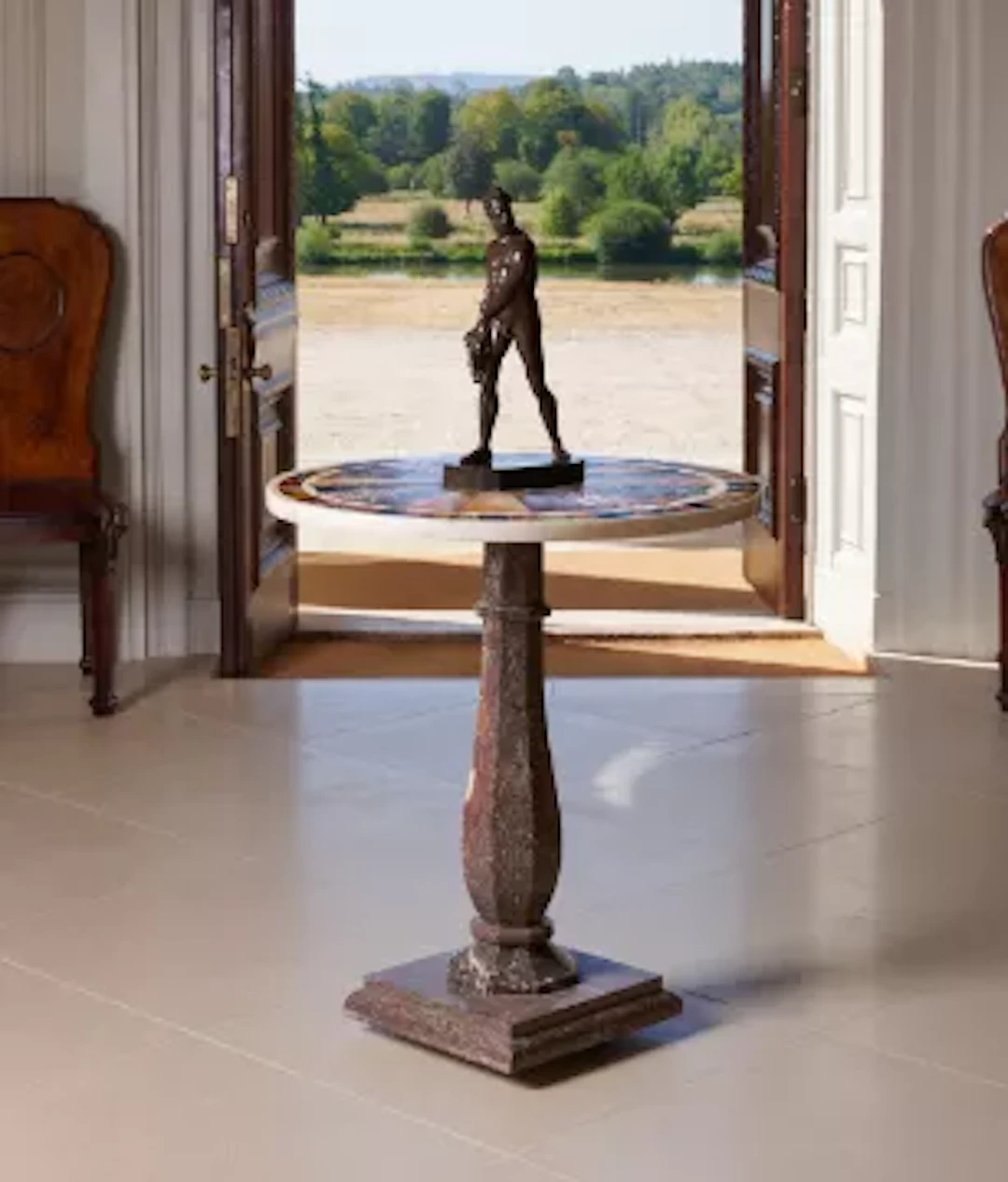 A SPECIMEN MARBLE PEDESTAL TABLE, 19TH CENTURY