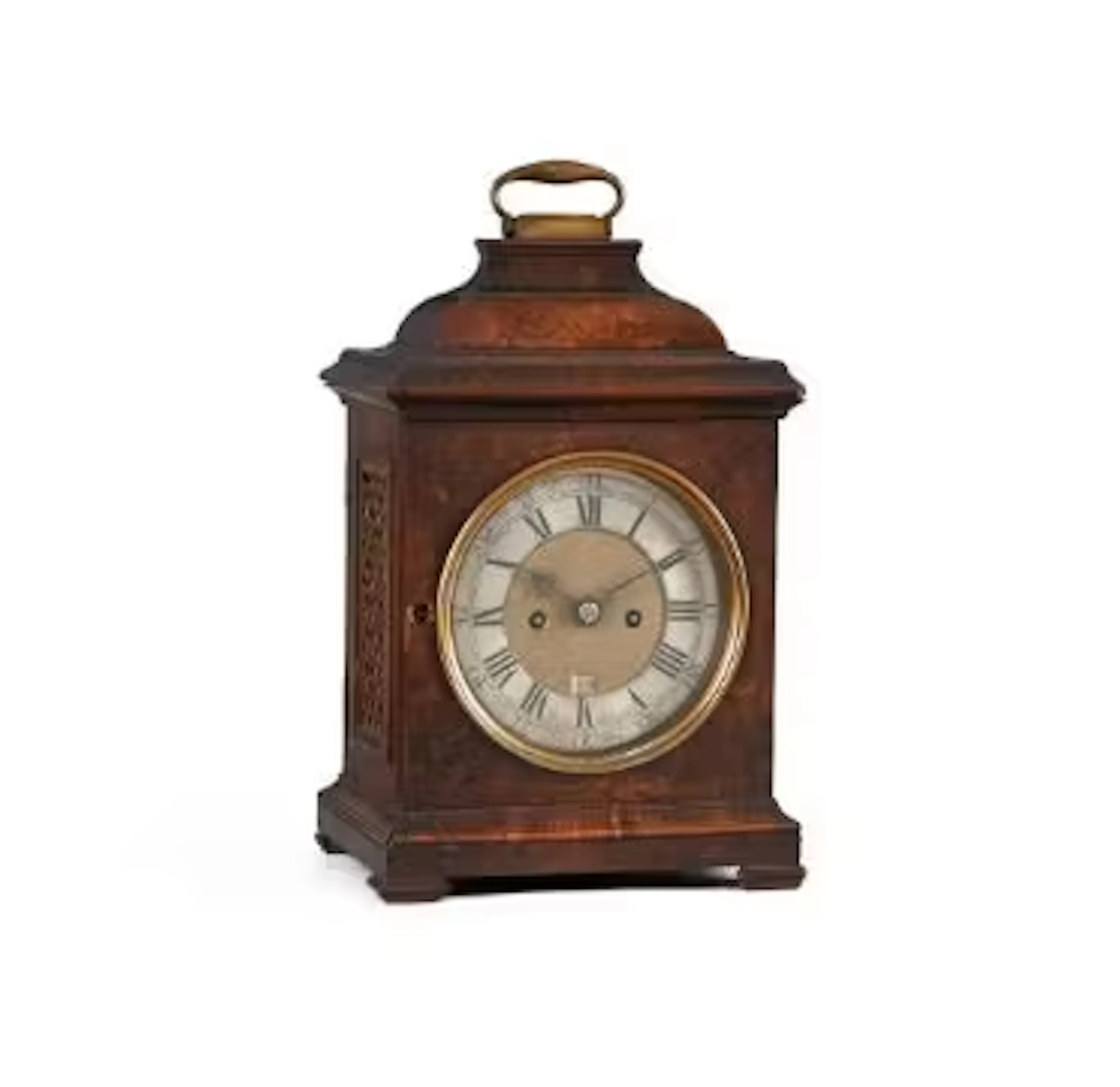 A FINE GEORGE II BURR WALNUT TABLE/BRACKET CLOCK