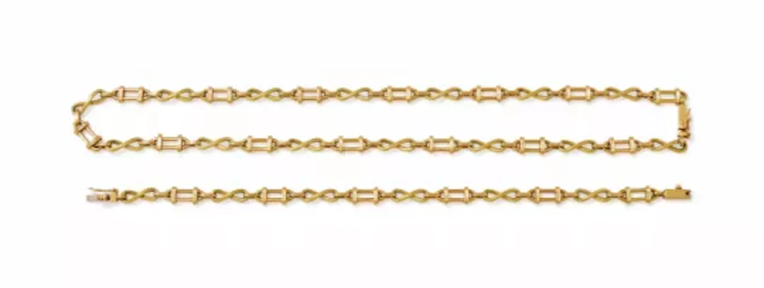 BOODLE & DUNTHORNE, AN 18 CARAT GOLD FANCY LINK NECKLACE AND BRACELET