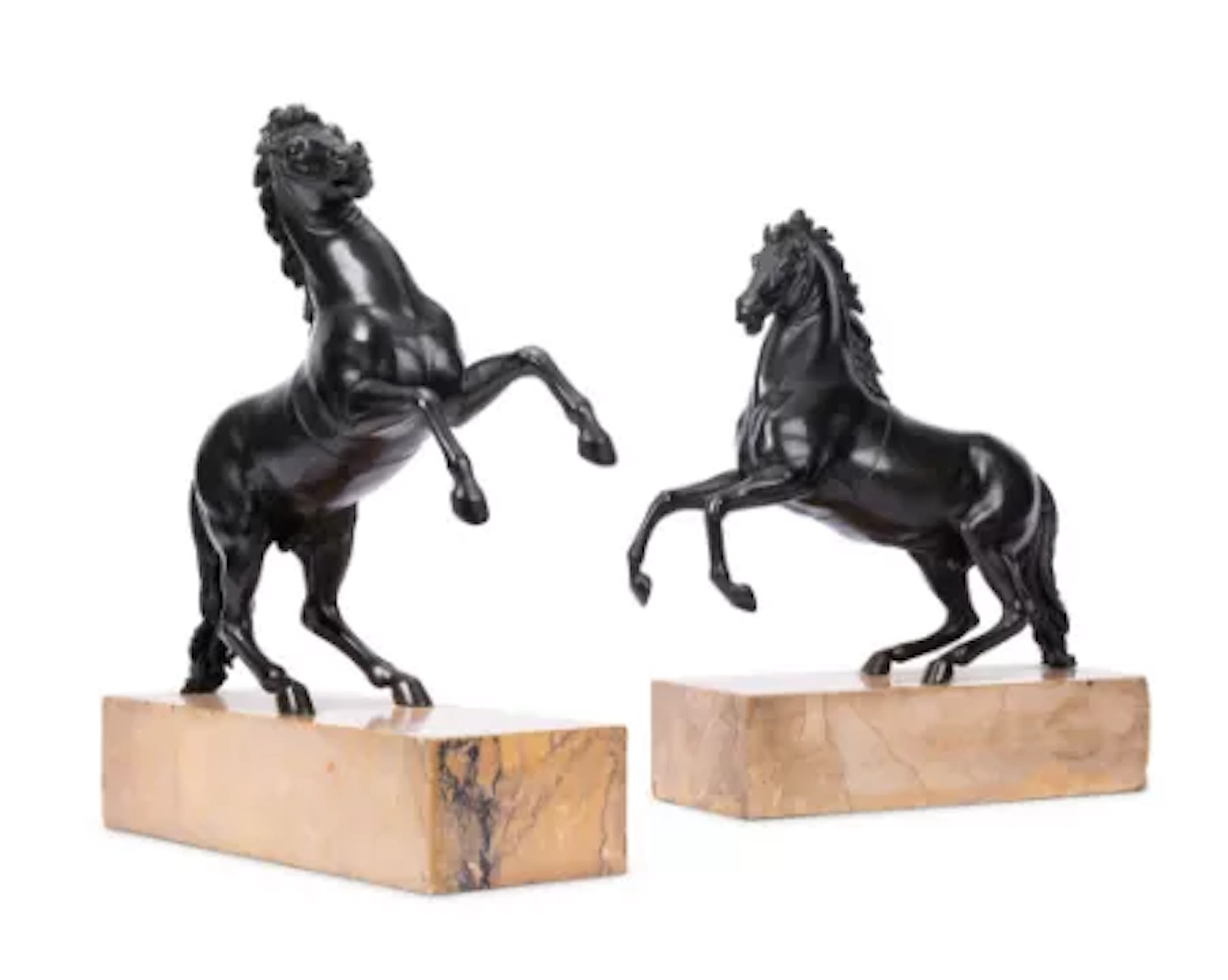 AFTER, THE ANTIQUE, A PAIR OF BRONZE REARING HORSES, ITALIAN, 19TH CENTURY