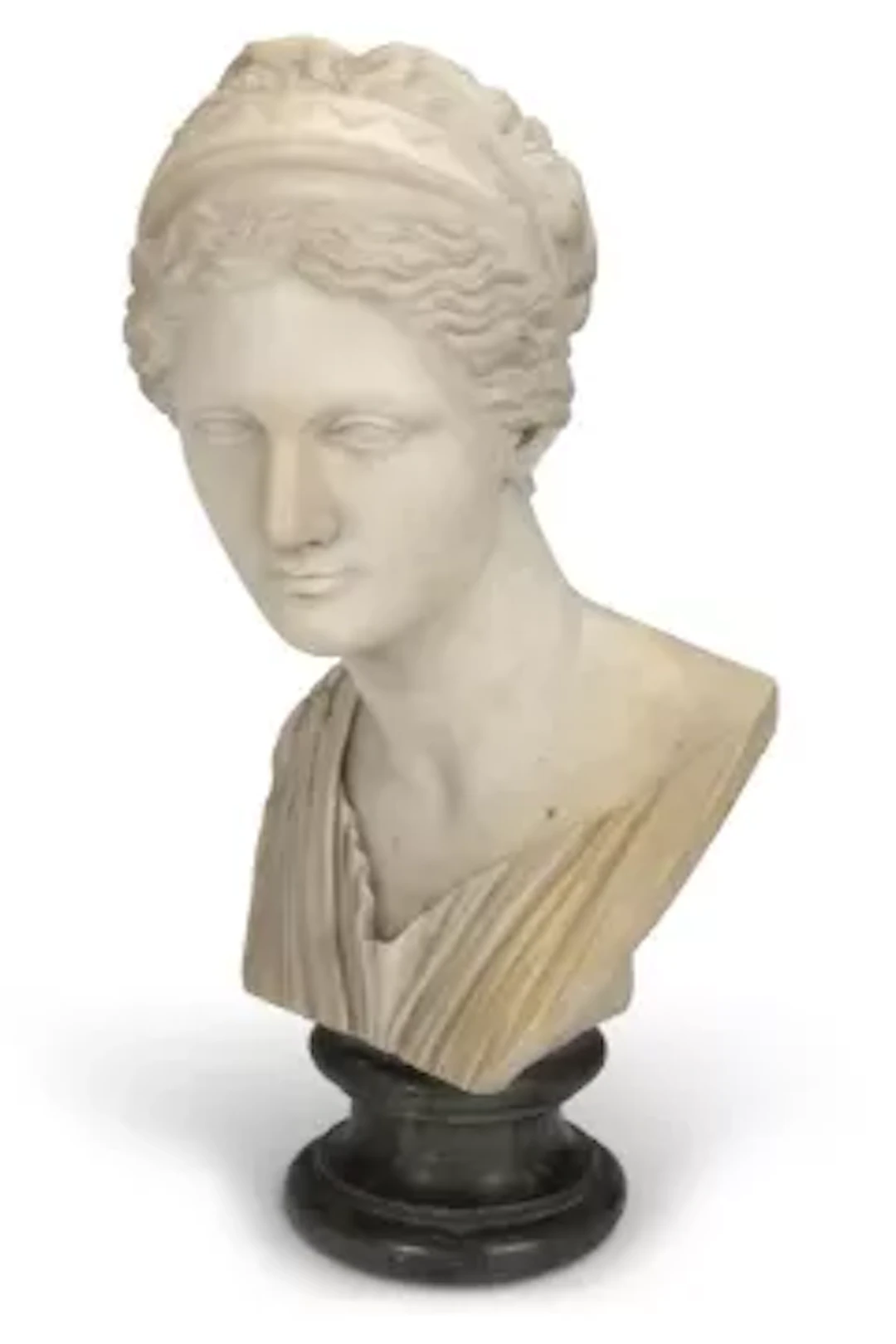 AFTER THE ANTIQUE, A WHITE MARBLE BUST OF DIANA, ITALIAN, FIRST HALF