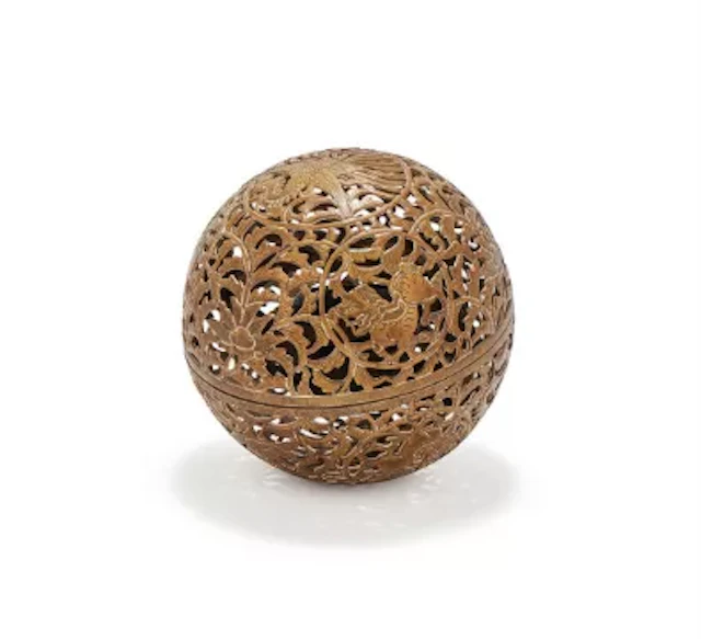 A Chinese bronze openwork spherical incense burner