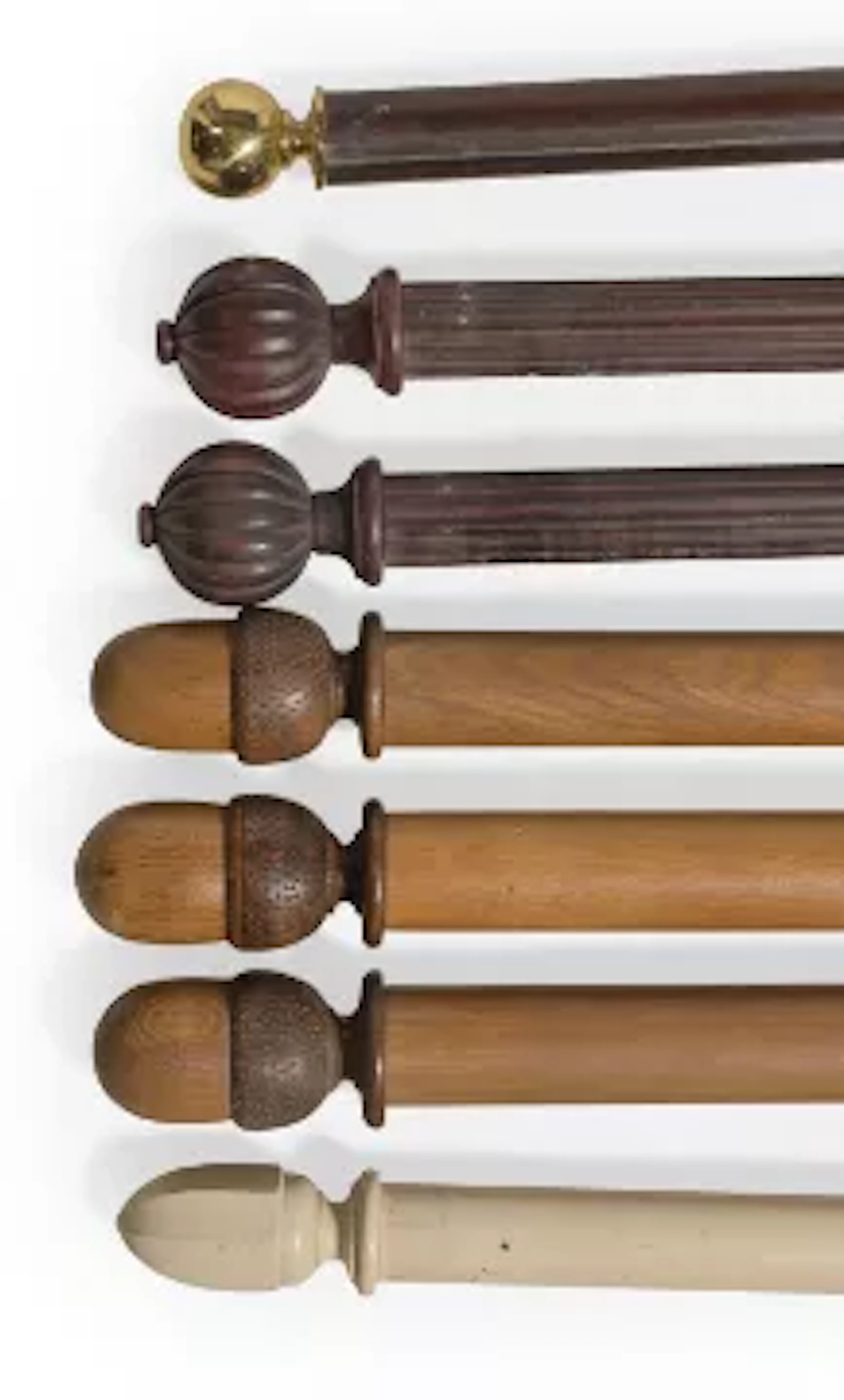 A SELECTION OF CURTAIN POLES AND RINGS, 20TH CENTURY, SUPPLIED BY ROBERT KIME