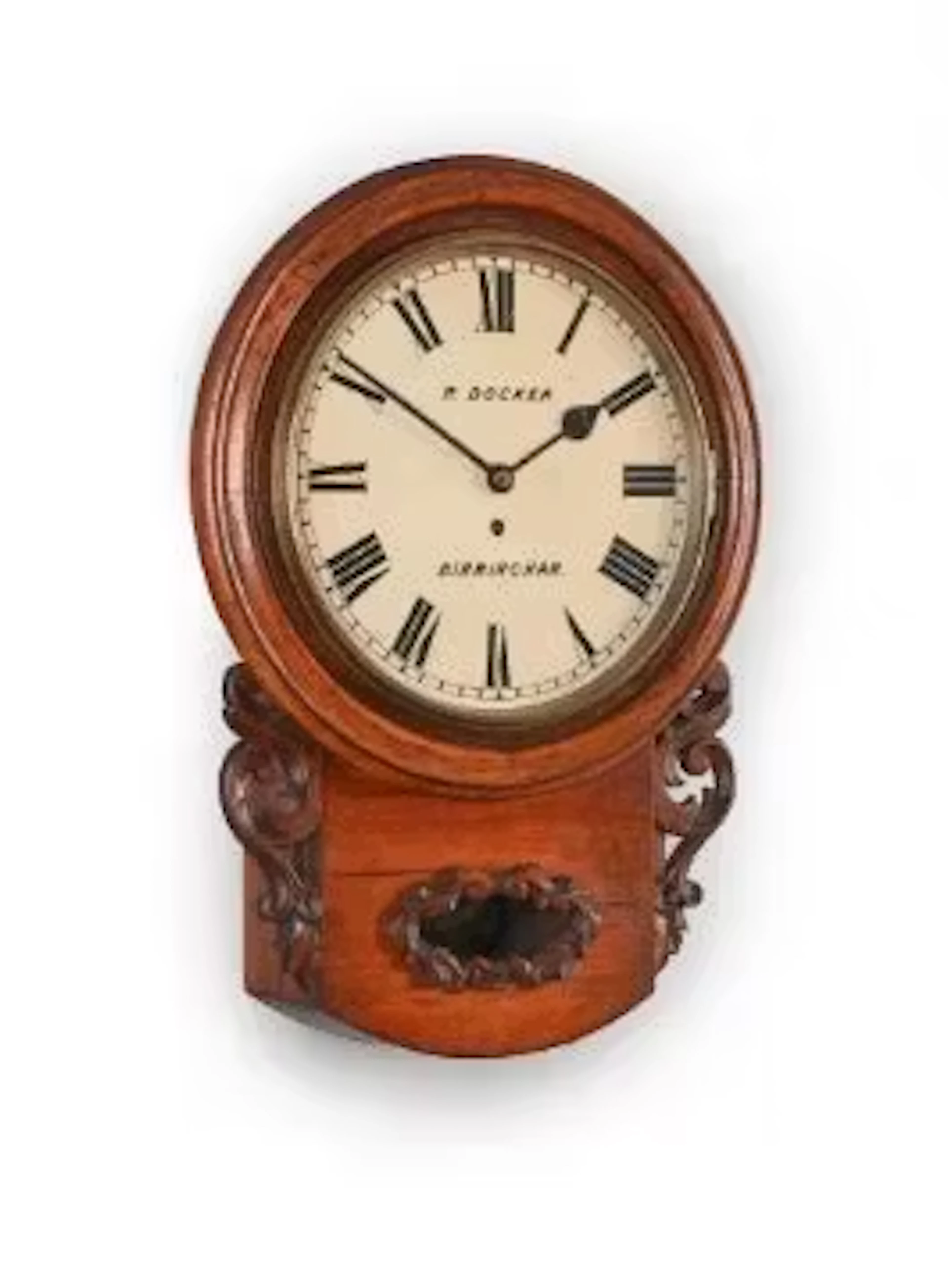 A VICTORIAN CARVED OAK FUSEE DROP-DIAL WALL TIMEPIECE, R. DOCKER