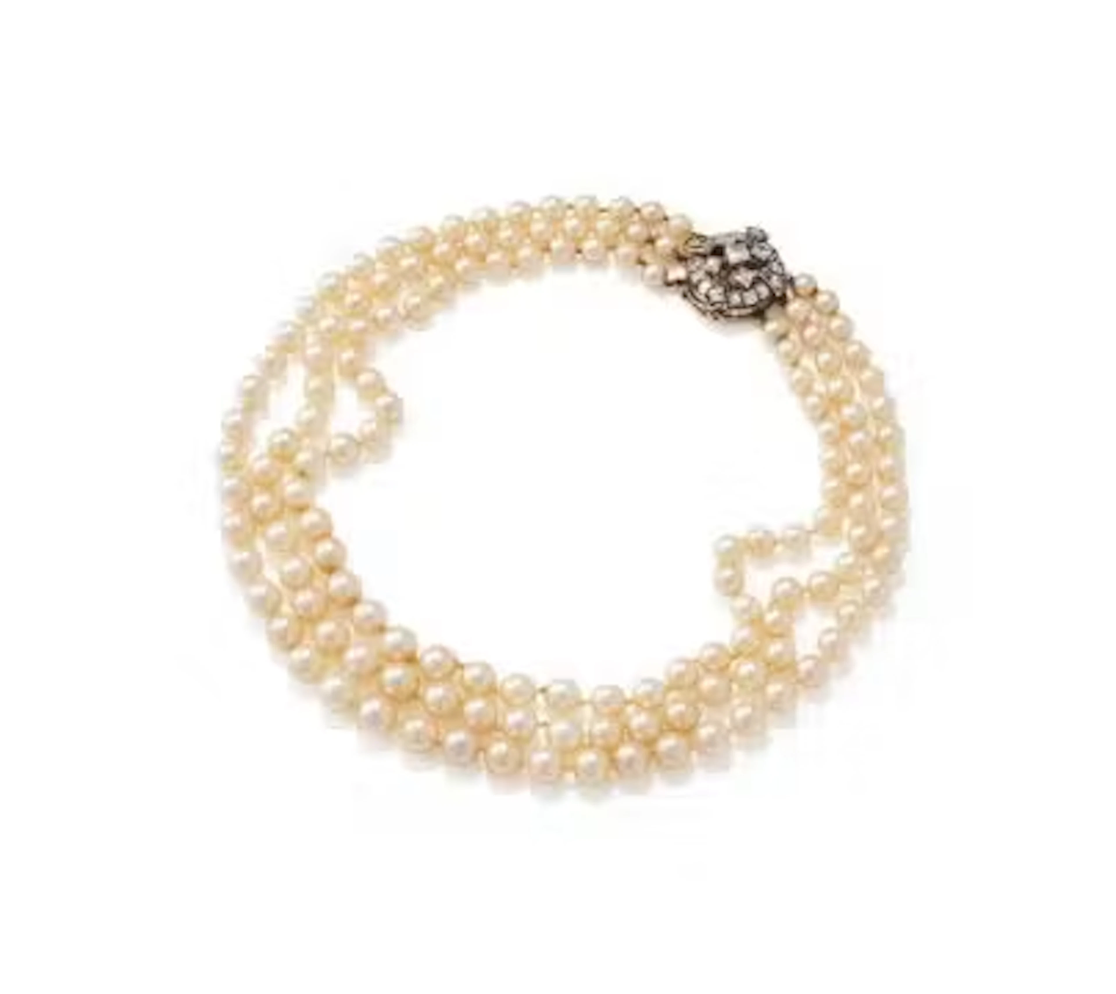 A VICTORIAN DIAMOND SET CLASP AND CULTURED PEARL COLLAR NECKLACE