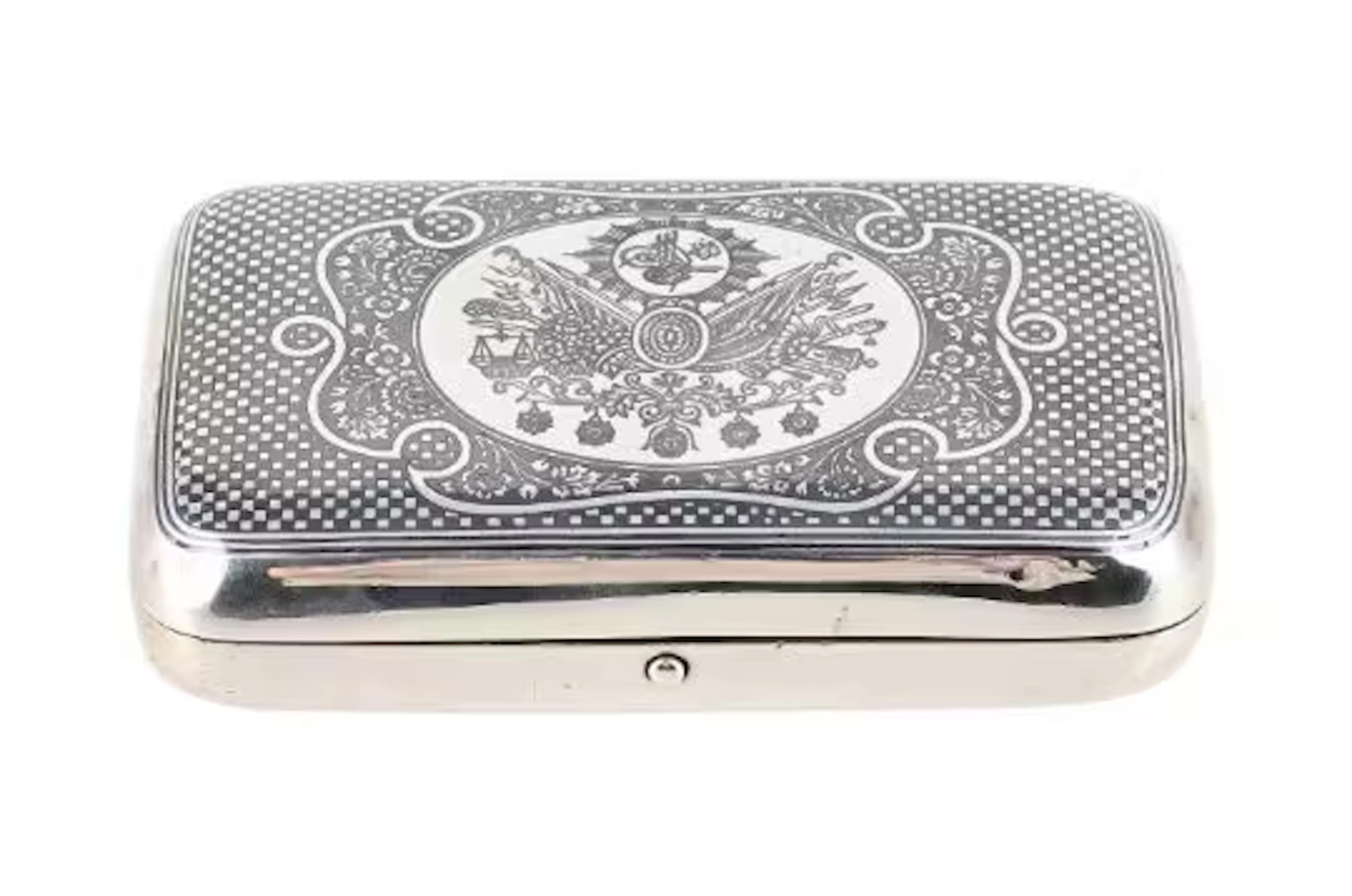 A TURKISH SILVER AND NIELLO OBLONG SNUFF BOX