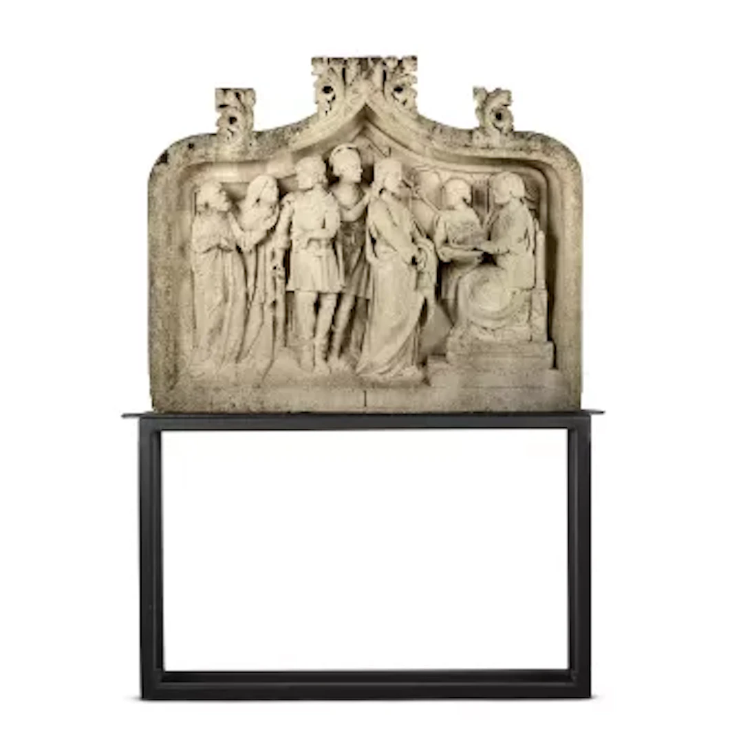 A LARGE CARVED LIMESTONE RELIEF OF THE CONDEMNATION OF CHRIST, 18TH CENTURY