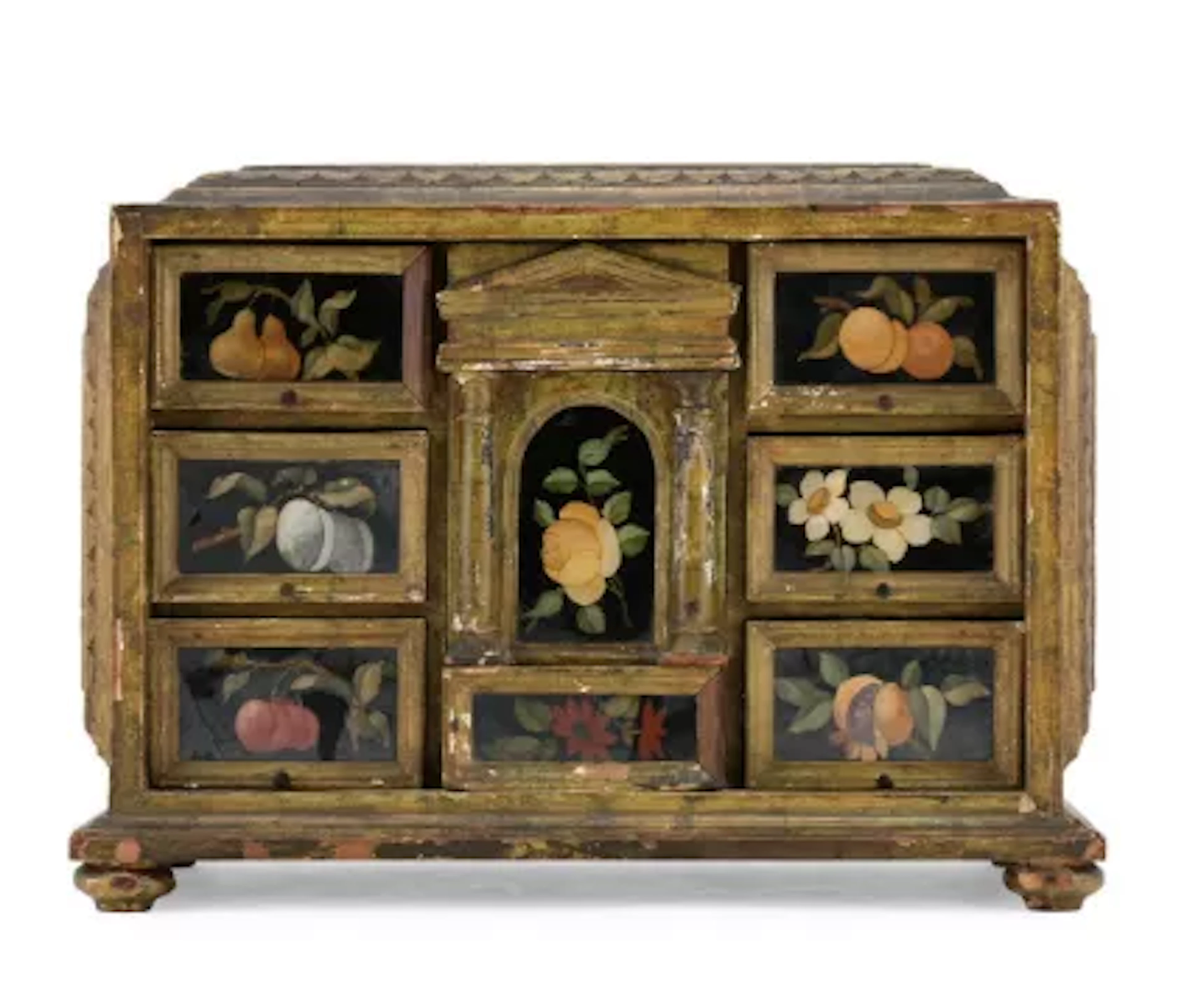AN ITALIAN SIMULATED MARBLE AND REVERSE PAINTED GLASS INSET TABLE