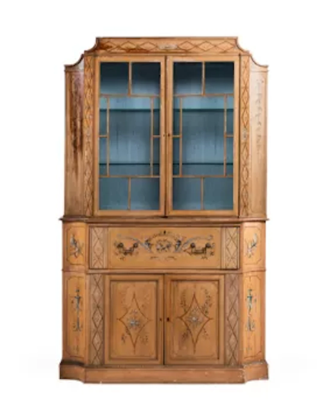A GEORGE III POLYCHROME PAINTED BOOKCASE, IN THE MANNER OF ROBERT