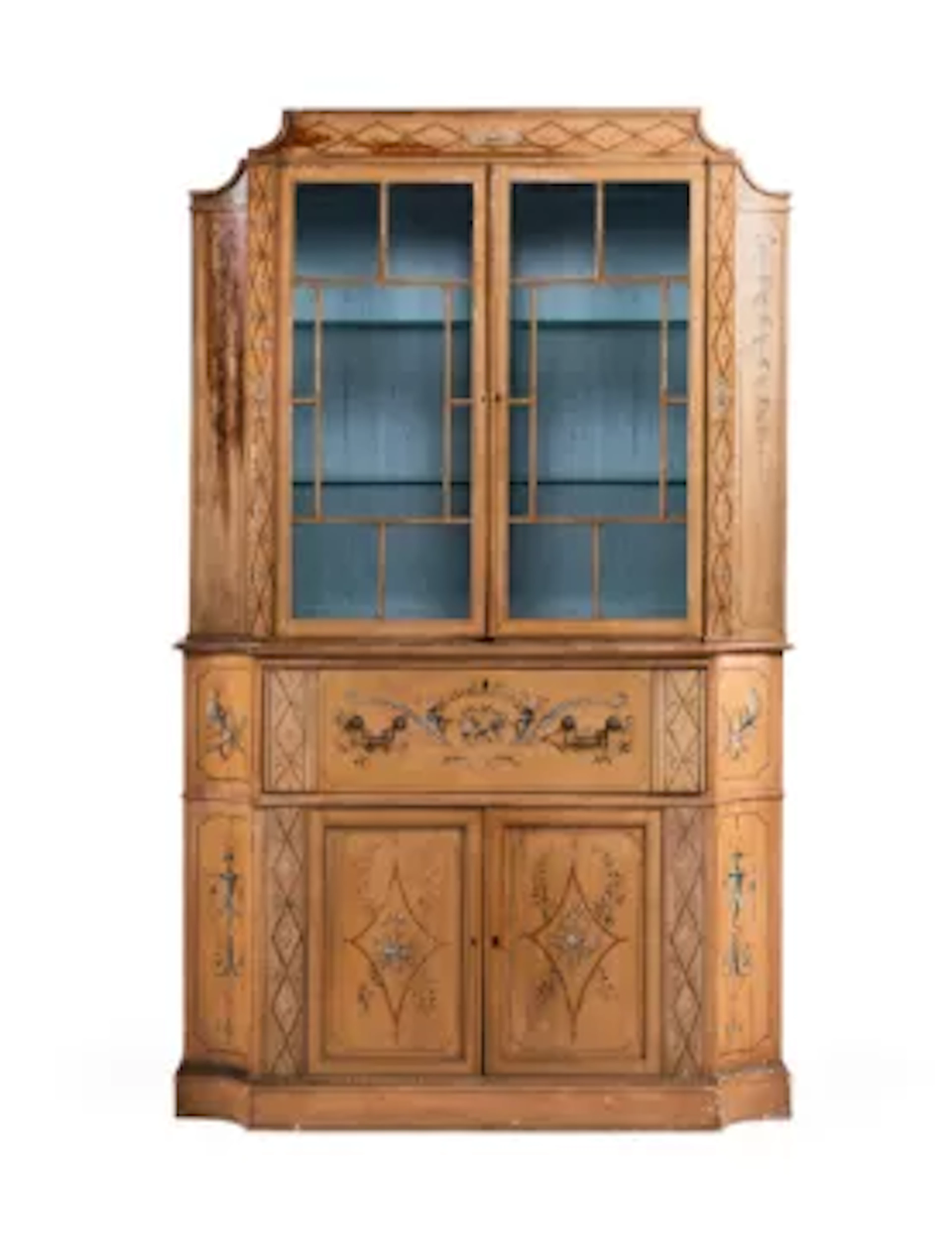 A GEORGE III POLYCHROME PAINTED BOOKCASE, IN THE MANNER OF ROBERT