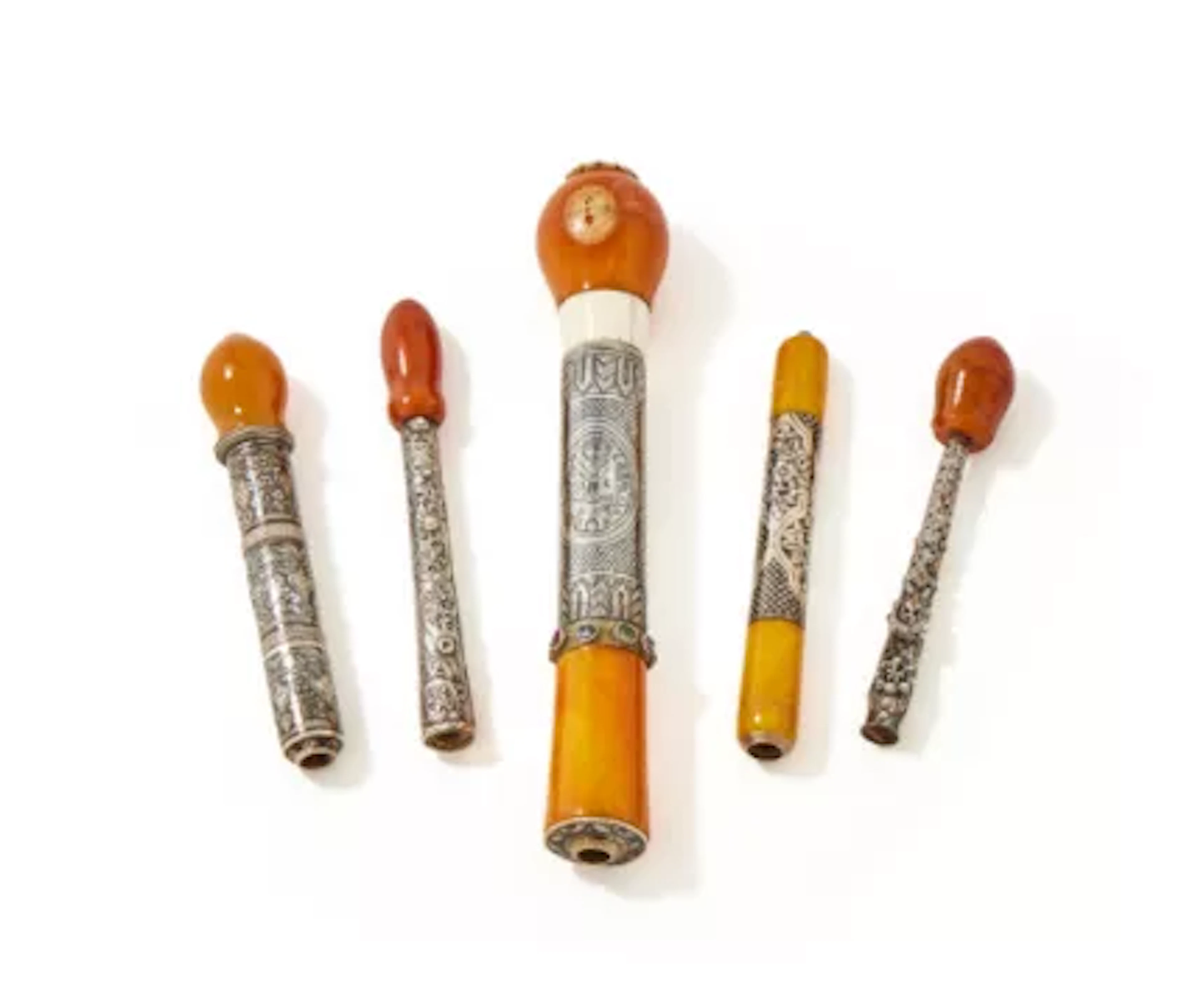 Y FIVE OTTOMAN CIGARETTE HOLDERS, TURKEY, 19TH CENTURY