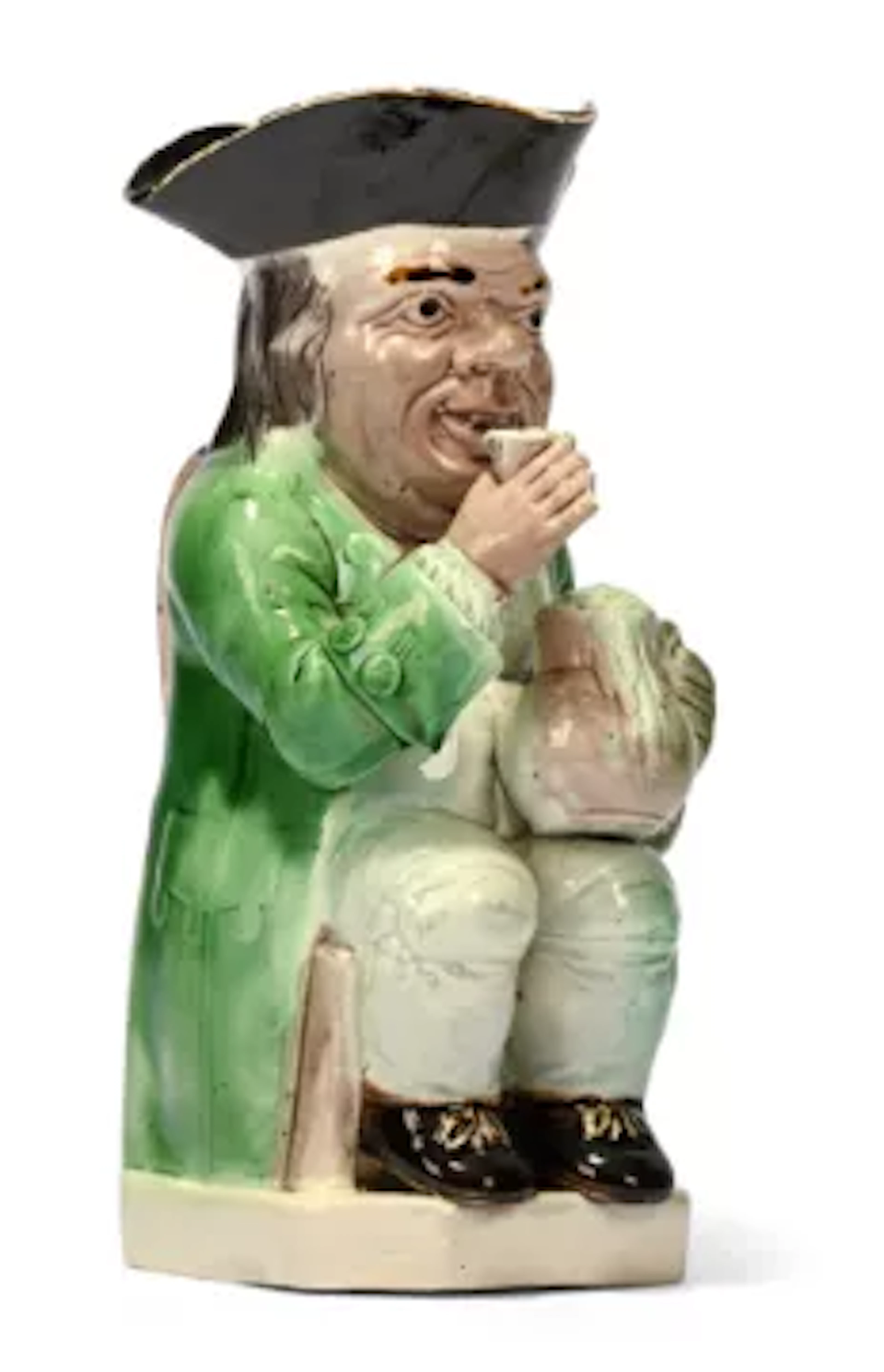 A STAFFORDSHIRE CREAMWARE TOBY JUG OF RALPH WOOD TYPE, CIRCA 1780