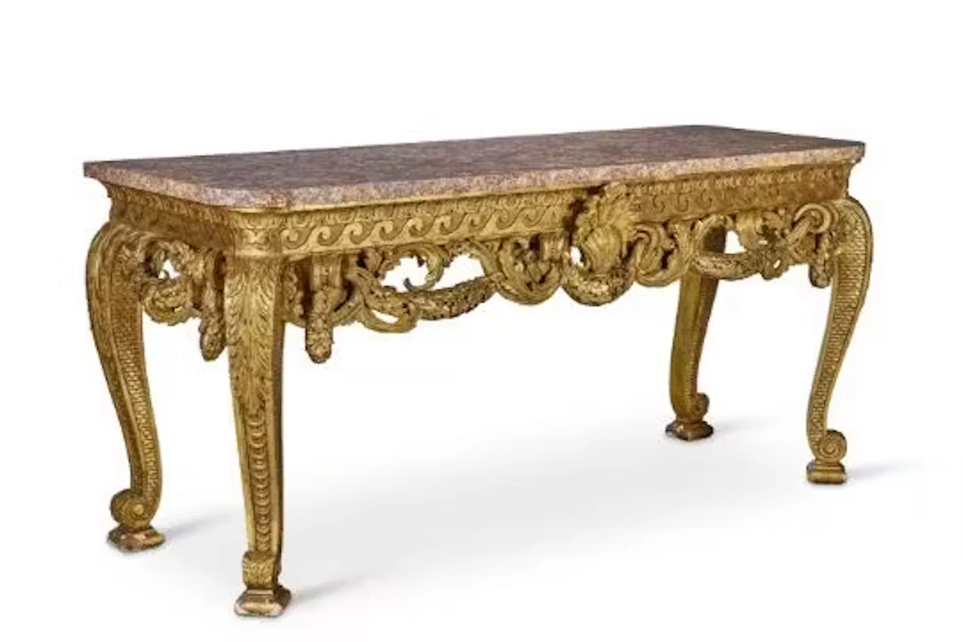 ‡ A CARVED GILTWOOD SIDE TABLE, LATE 19TH/EARLY 20TH CENTURY