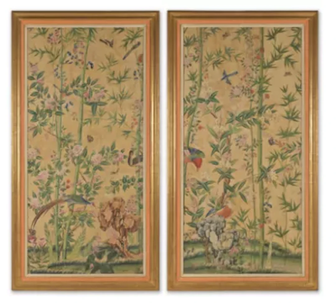 A PAIR OF CHINESE EXPORT WALLPAPER PANELS, PROBABLY 18TH CENTURY