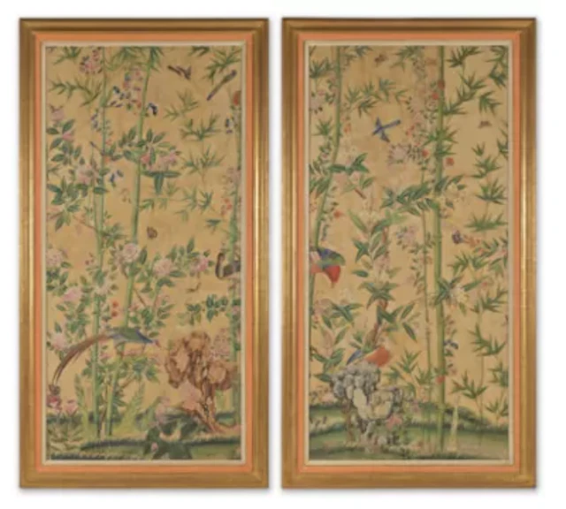 A PAIR OF CHINESE EXPORT WALLPAPER PANELS, PROBABLY 18TH CENTURY
