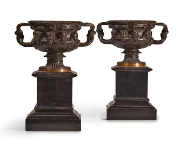 AFTER THE ANTIQUE, A PAIR OF BRONZE MODELS OF THE WARWICK VASE, 19TH CENTURY
