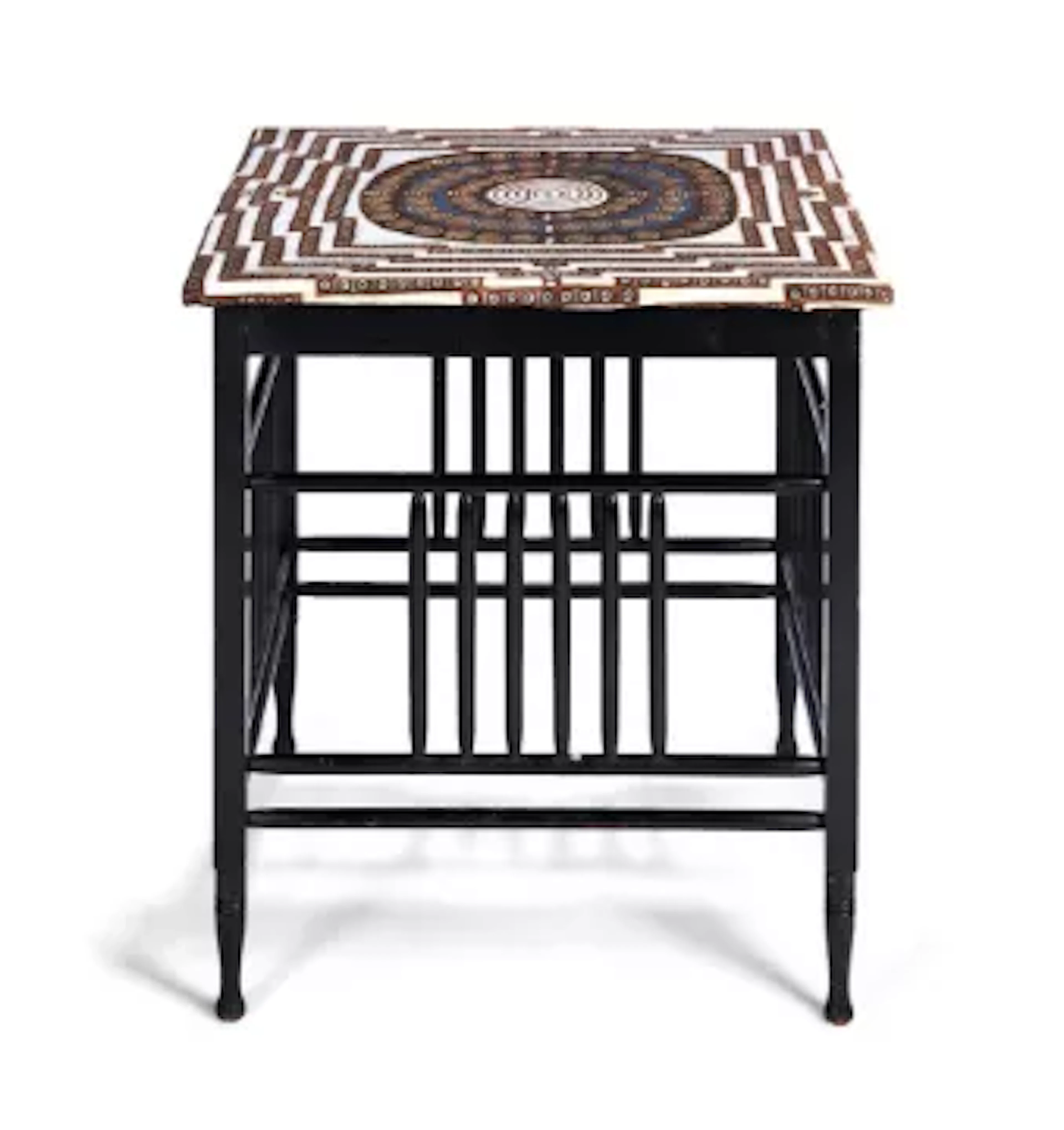 A THEBES-STYLE BEDSIDE TABLE IN EBONISED WOOD, IN THE MANNER OF GODWIN