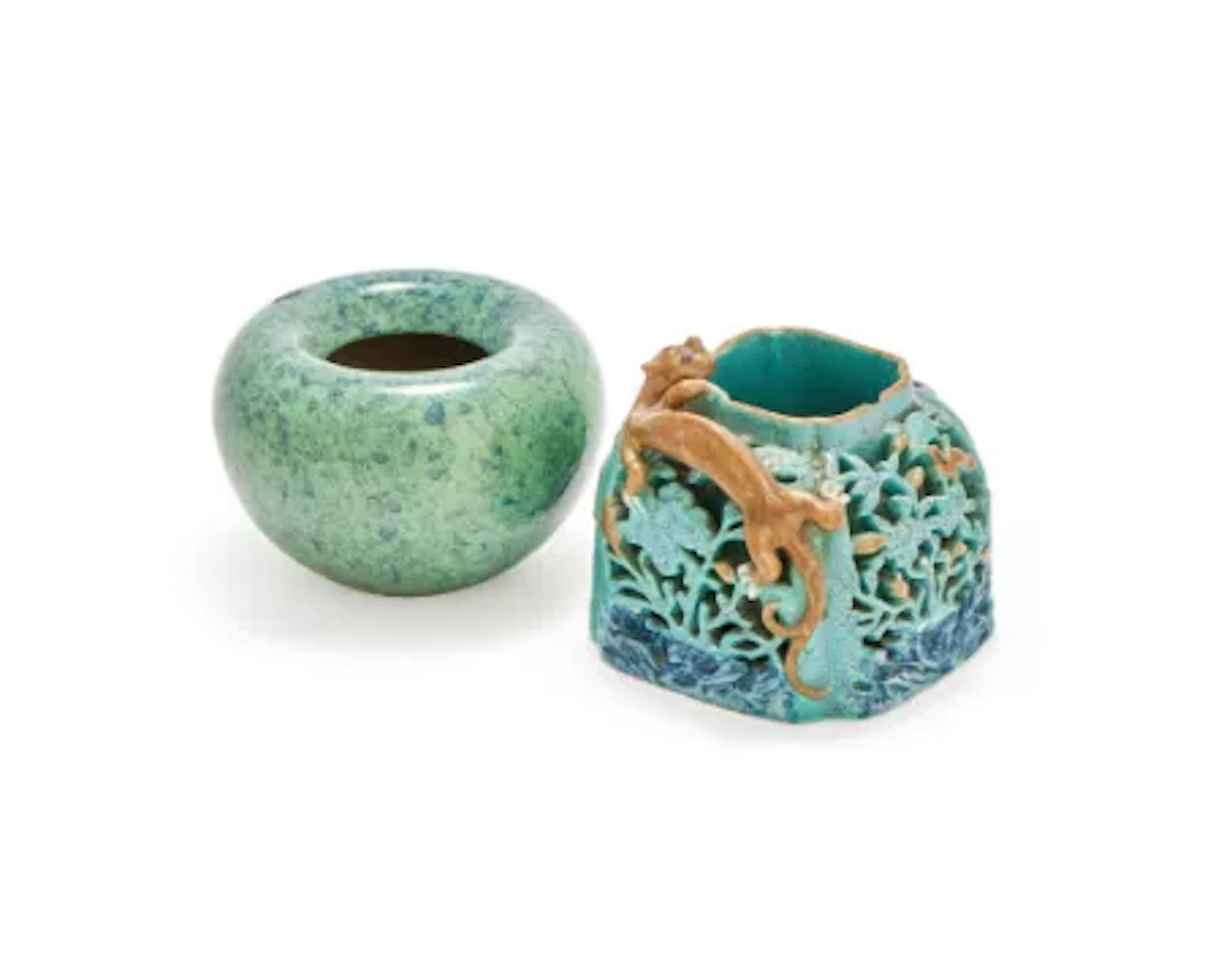 Two Chinese robin's egg glazed water pots, 19th century