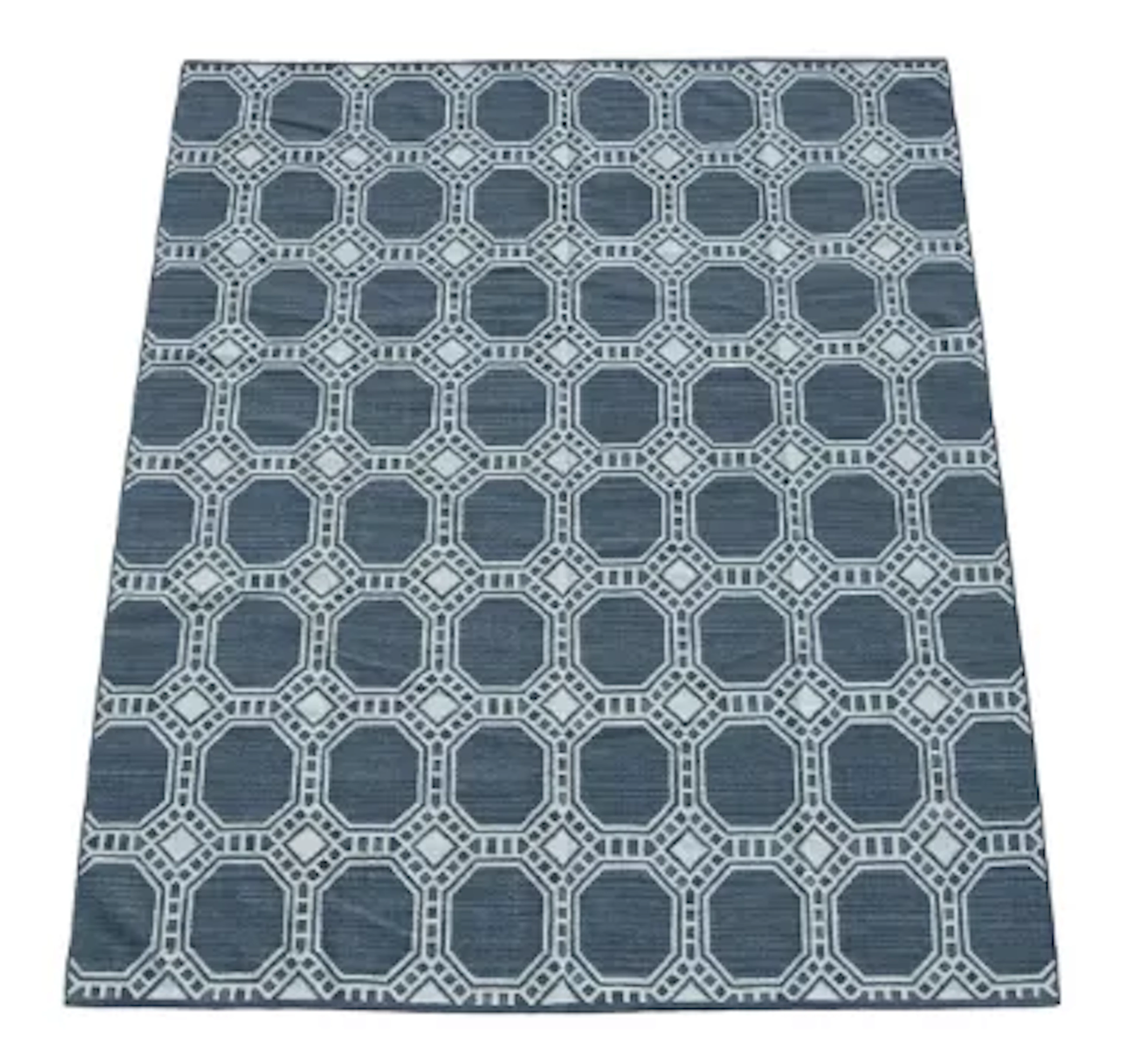 A CONTEMPORARY SWEDISH DESIGN IVORY AND GREY BLUE FLATWEAVE CARPET, MODERN