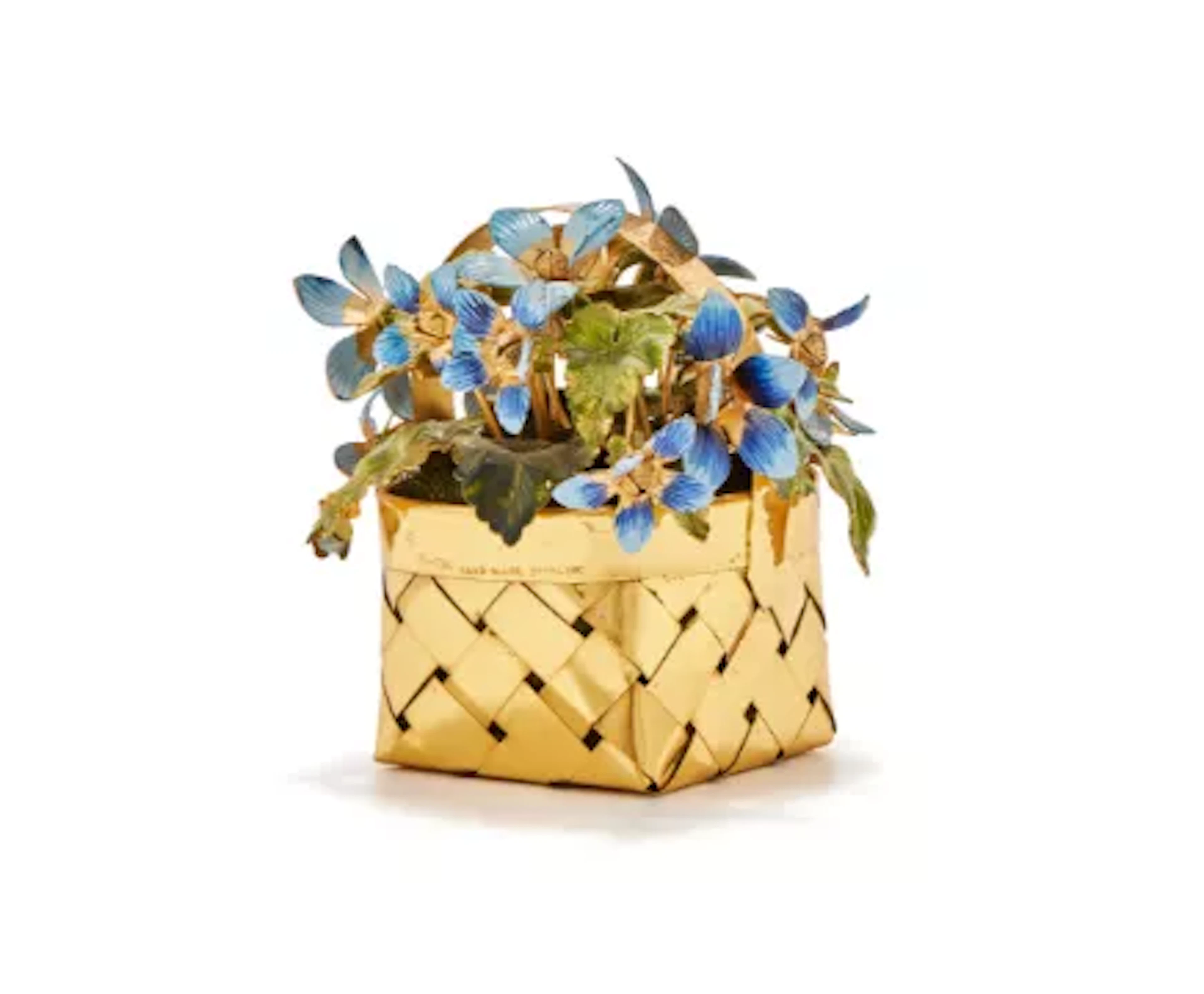 CARTIER, A SILVER GILT AND ENAMEL BASKET OF FLOWERS, STAMPED HAND MADE STERLING