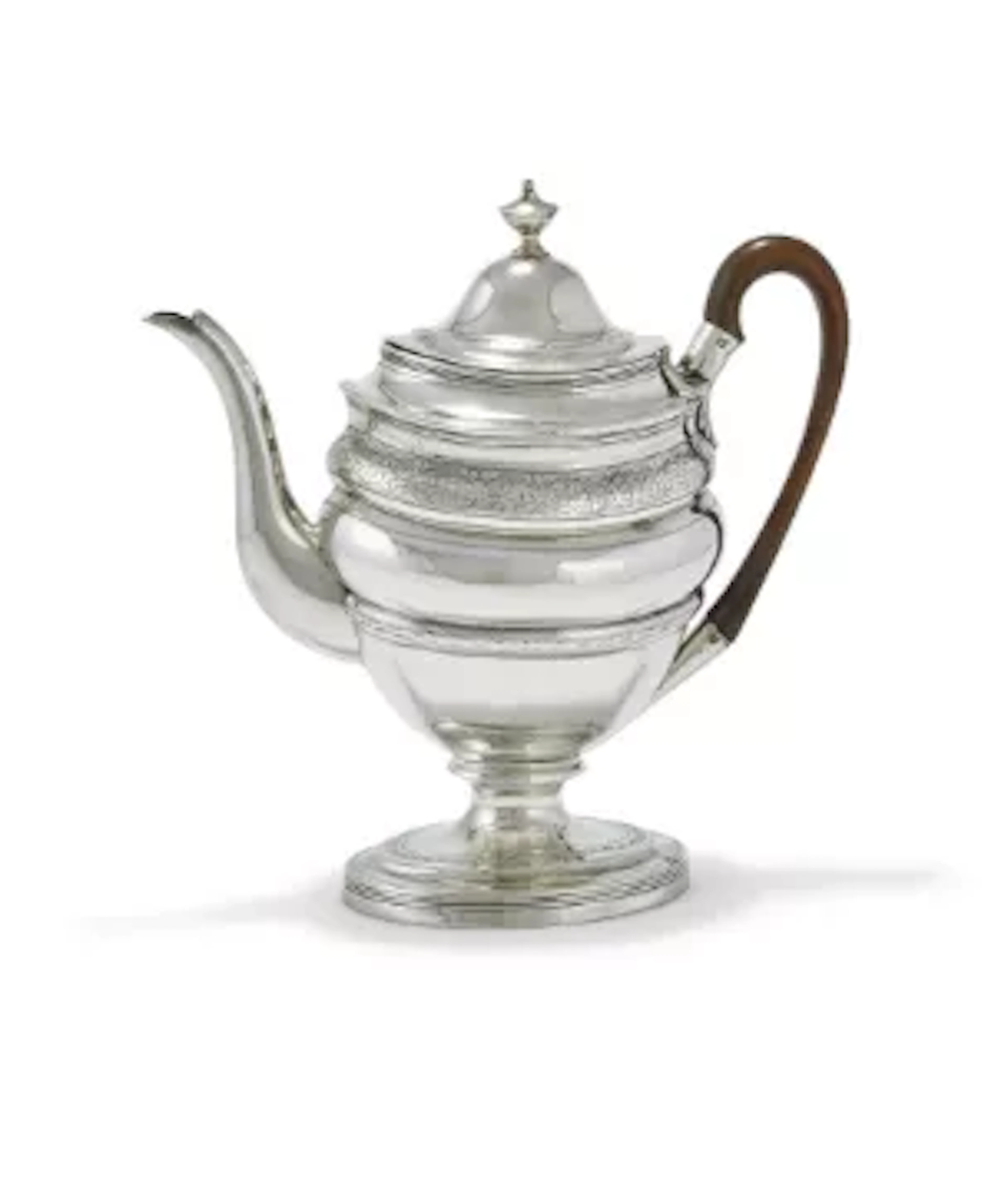 A GEORGE III SILVER OVAL COFFEE POT, ROBERT HENNELL I & DAVID HENNELL