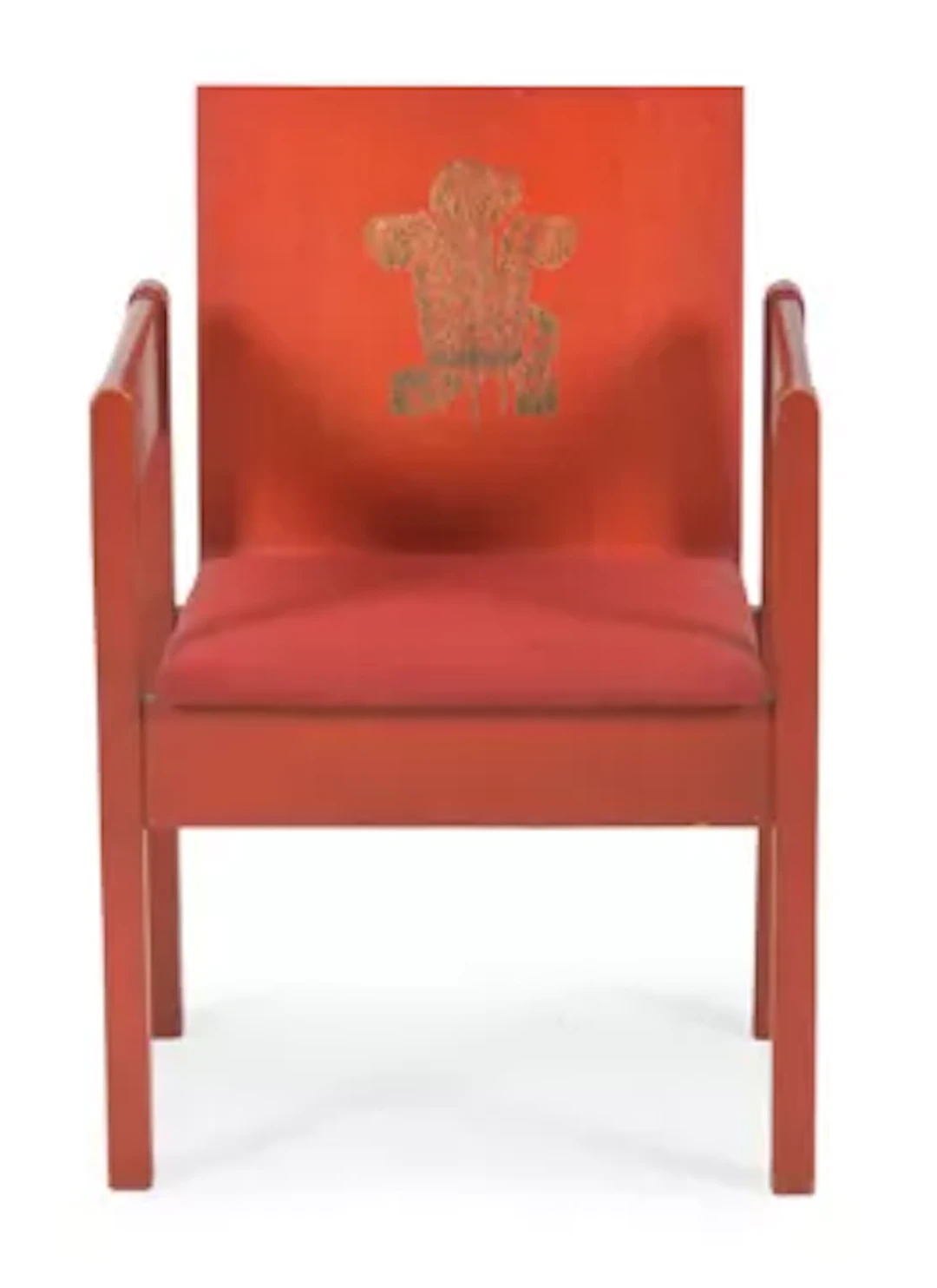 A RED PAINTED ARMCHAIR FROM THE INVESTITURE OF CHARLES, PRINCE OF