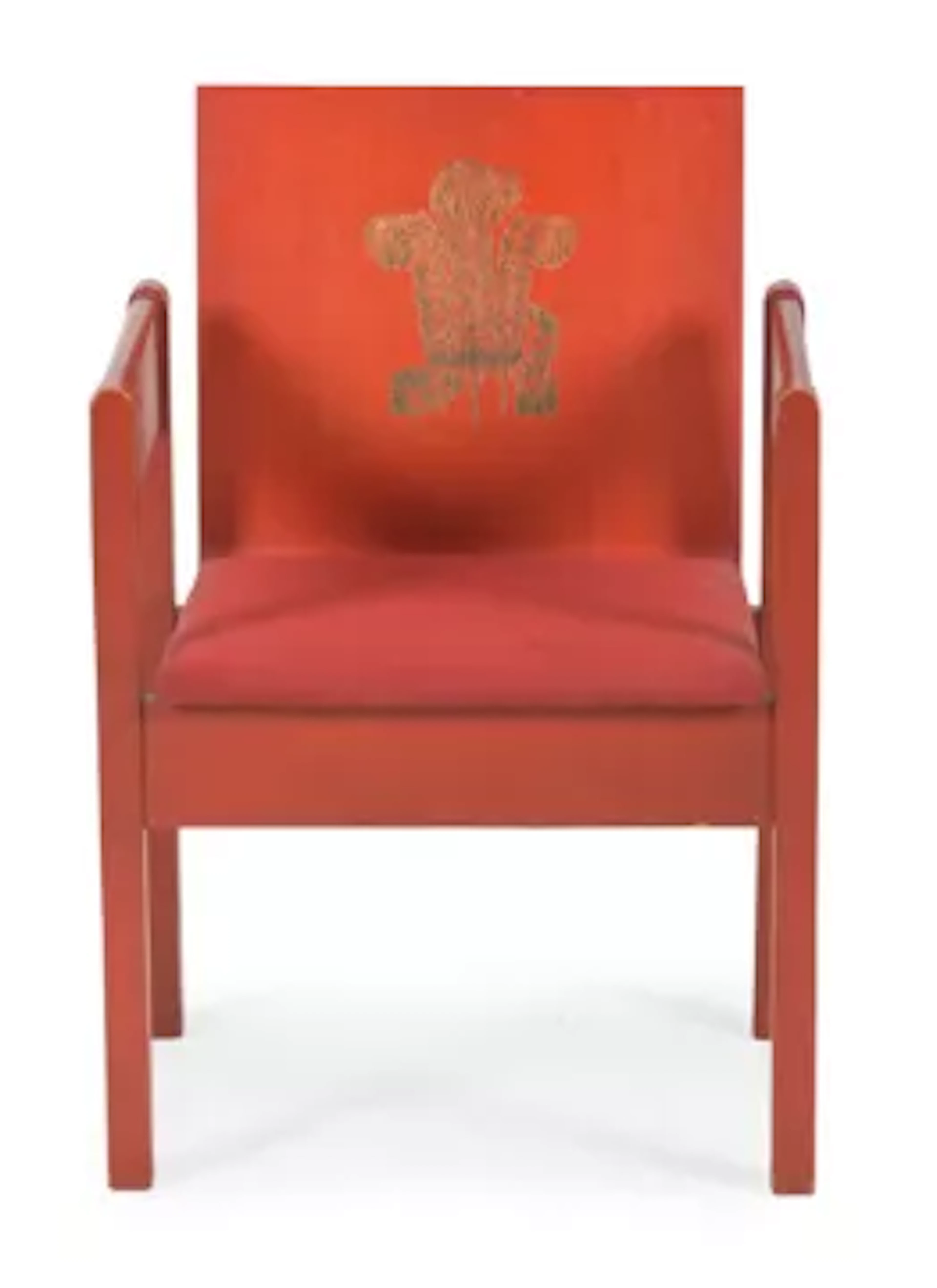 A RED PAINTED ARMCHAIR FROM THE INVESTITURE OF CHARLES, PRINCE OF