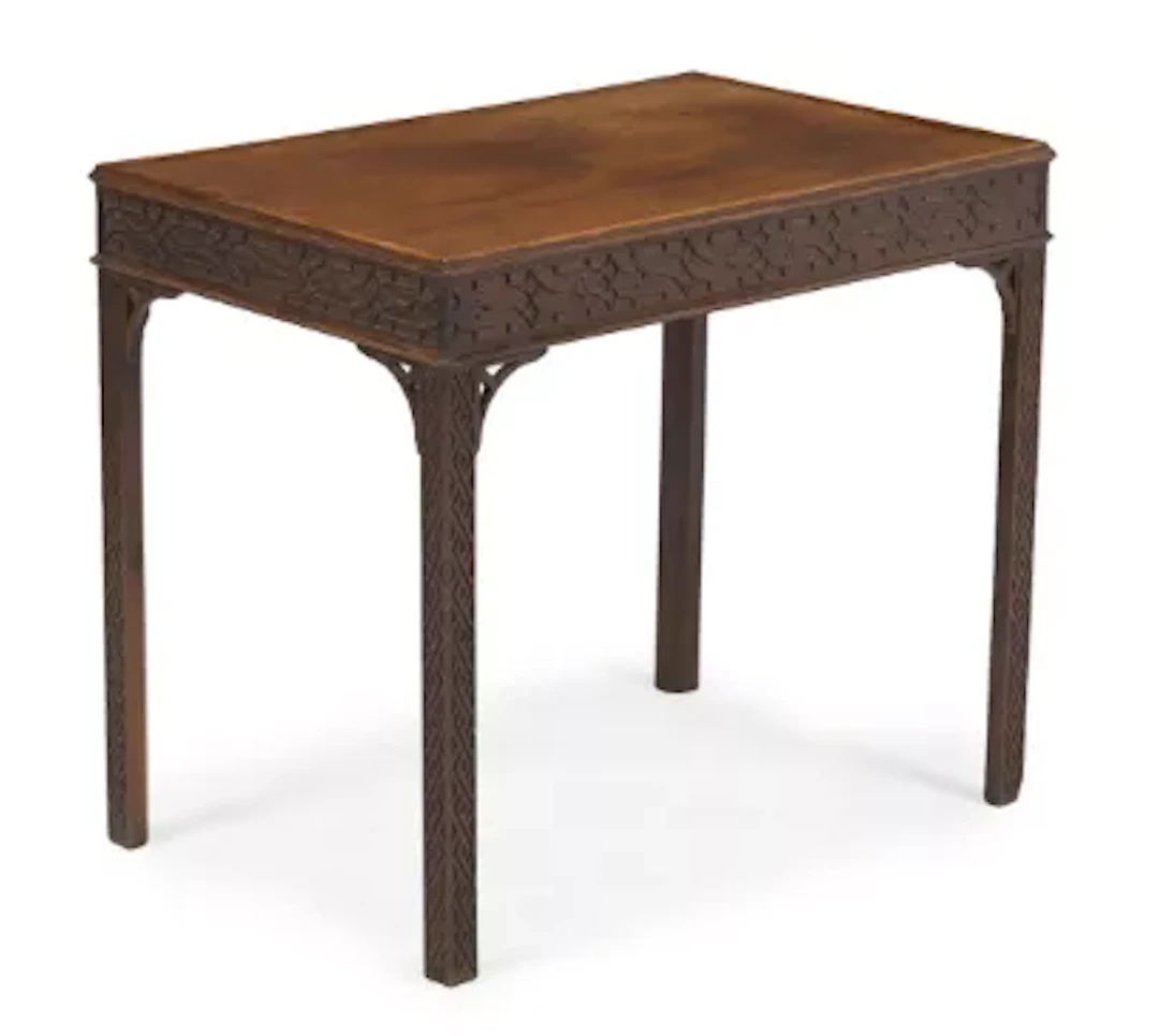 A GEORGE III MAHOGANY AND BLIND FRETWORK SILVER OR CENTRE TABLE, CIRCA 1760
