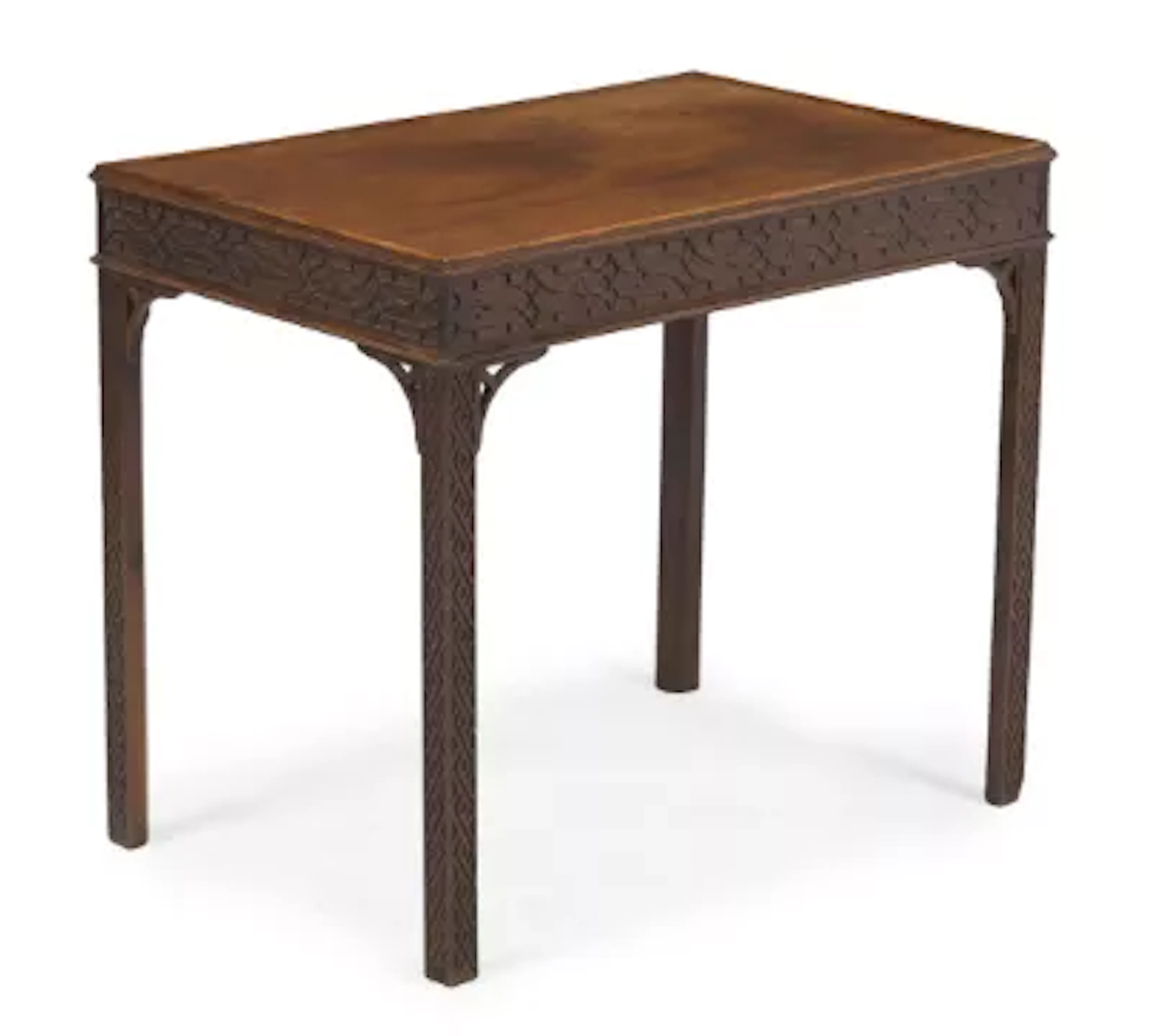 A GEORGE III MAHOGANY AND BLIND FRETWORK SILVER OR CENTRE TABLE, CIRCA 1760