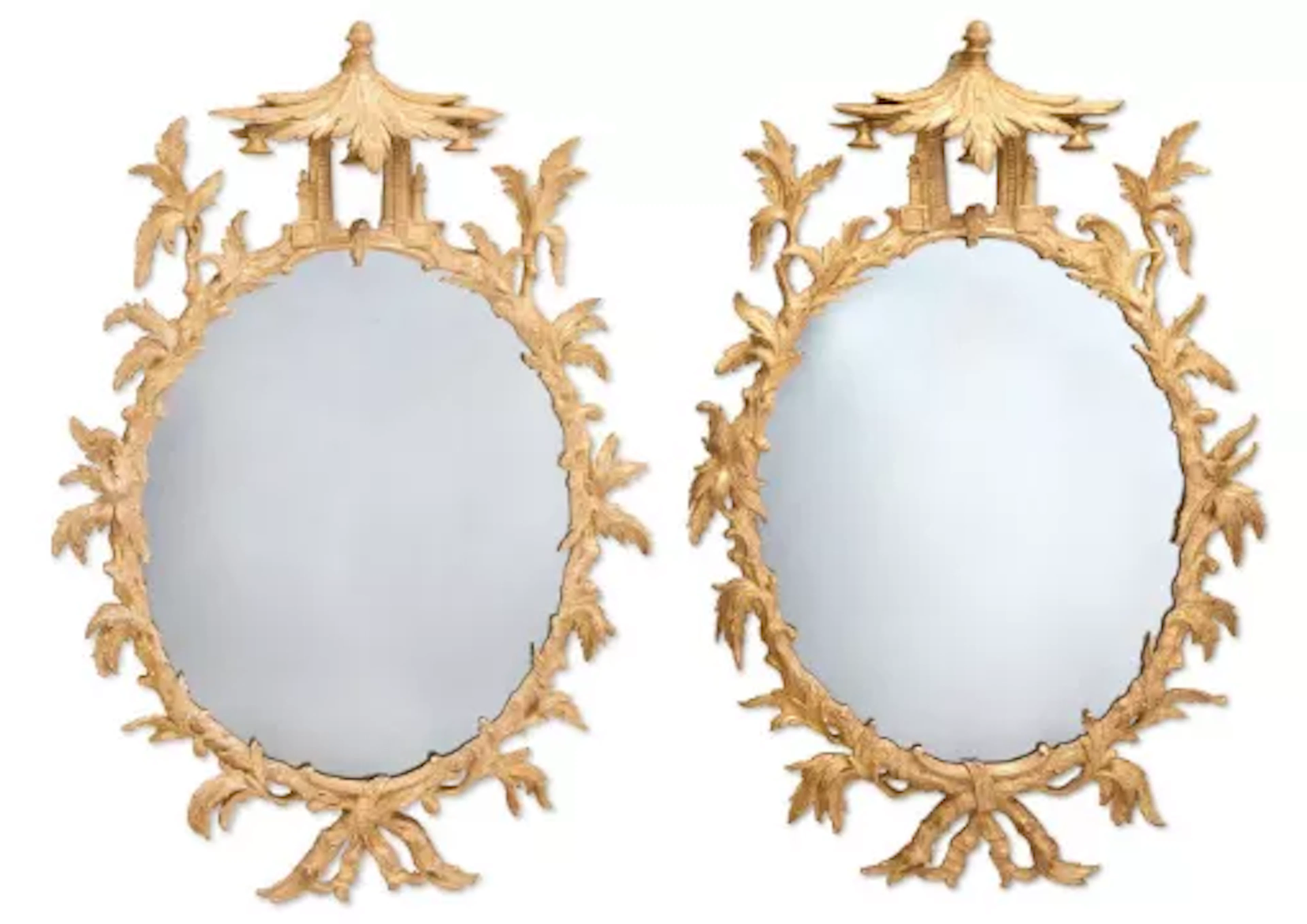 A PAIR OF GEORGE III GILTWOOD OVAL MIRRORS, CIRCA 1760