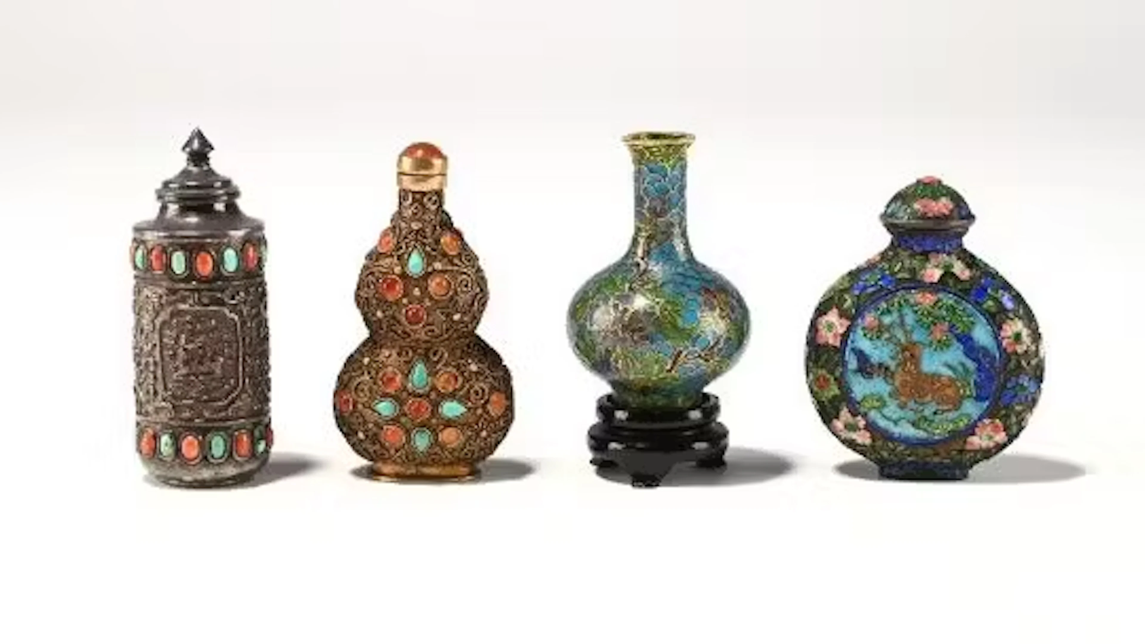 Y A group of Chinese inlaid and enamel snuff bottles