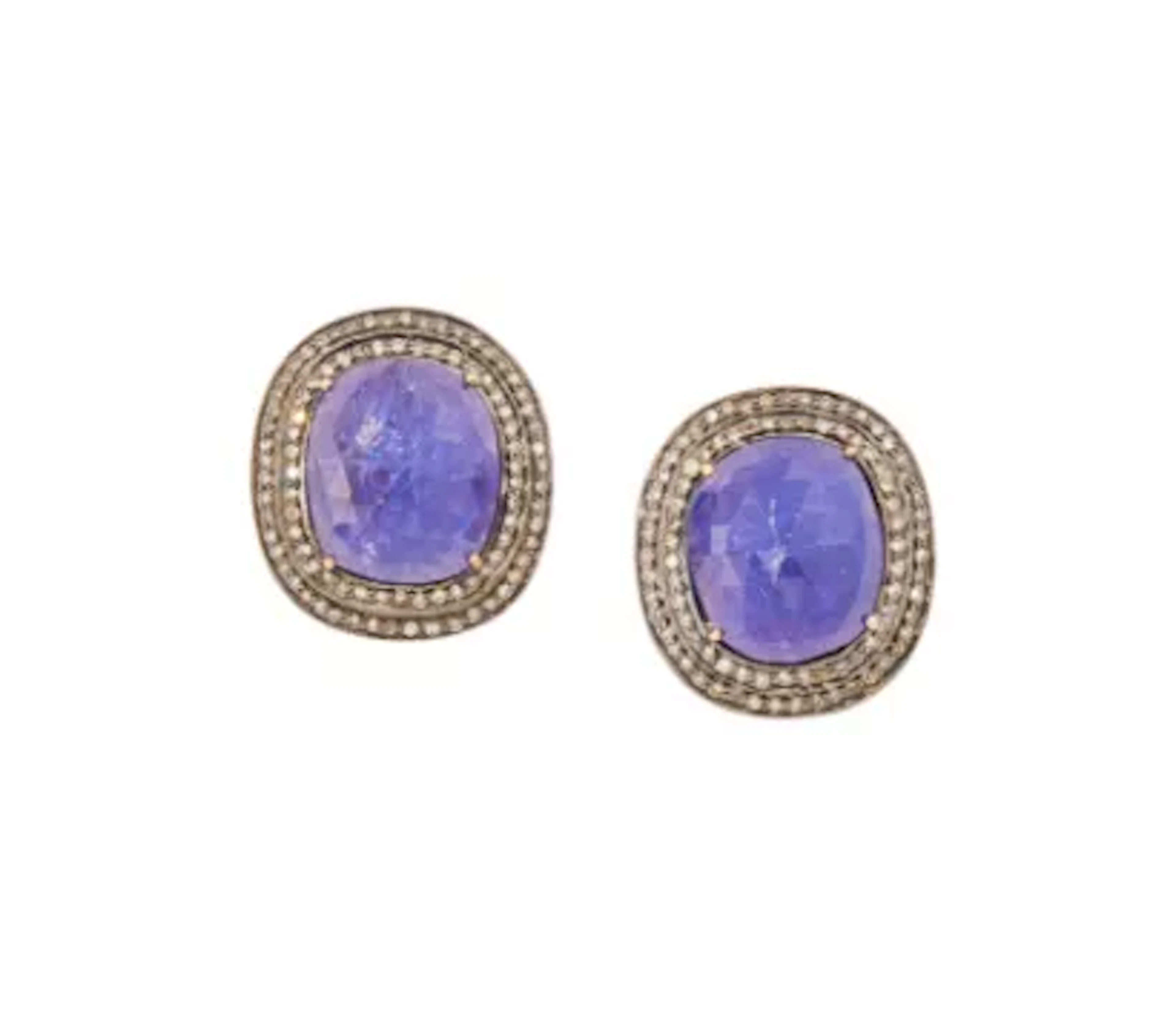 A PAIR OF TANZANITE AND DIAMOND EARRINGS
