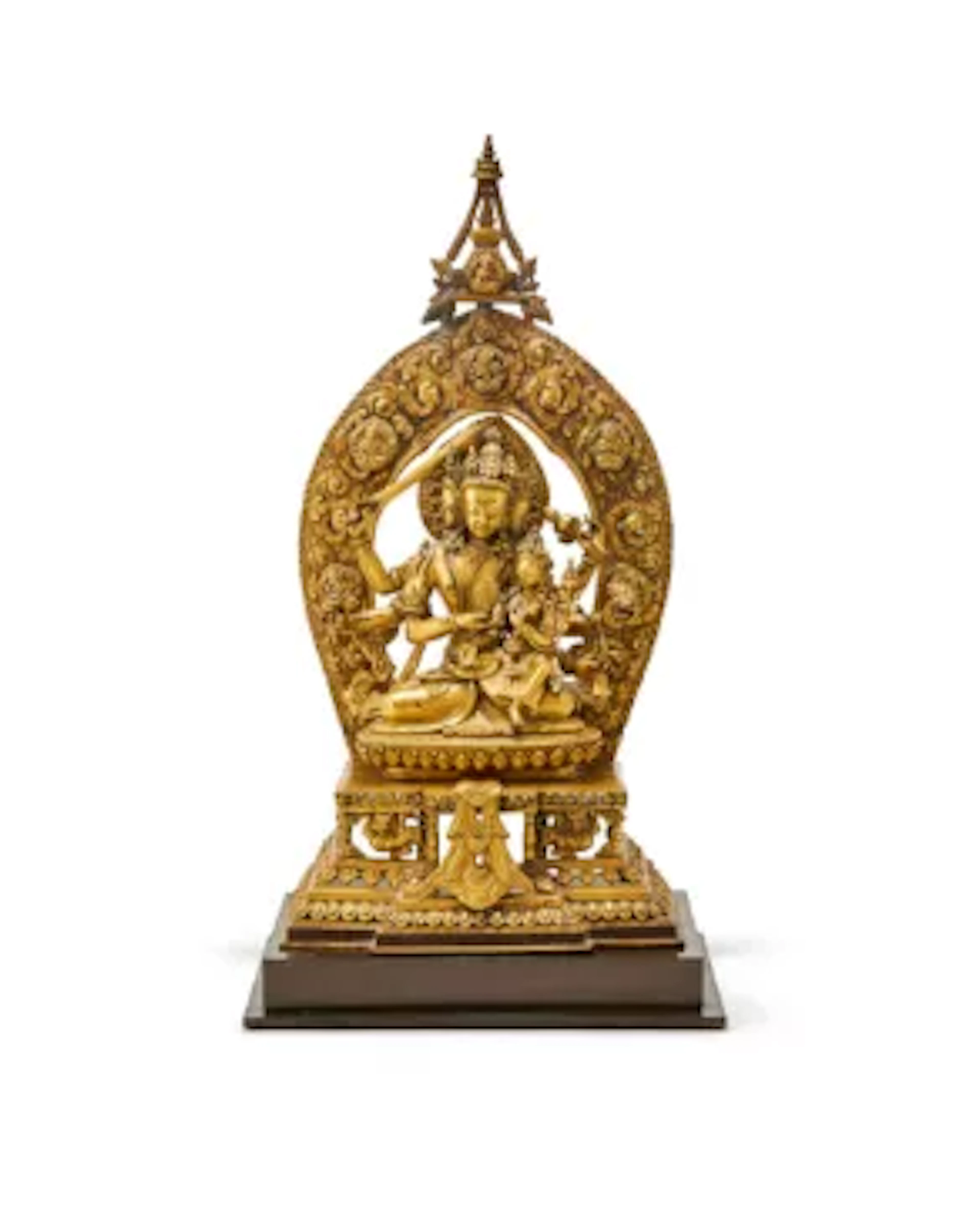 A gilt bronze shrine depicting Manjusri and his Consort, Nepal, circa 1800