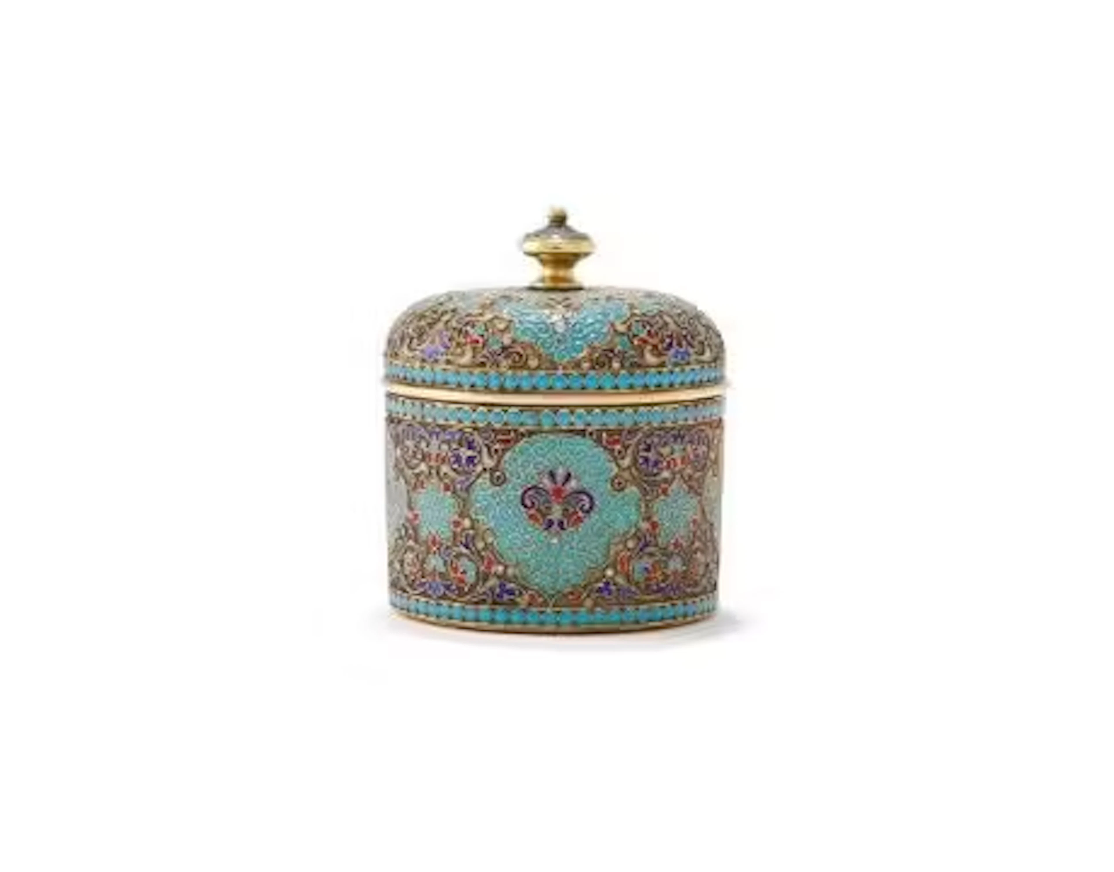 A RUSSIAN PARCEL GILT AND ENAMEL BOX AND COVER
