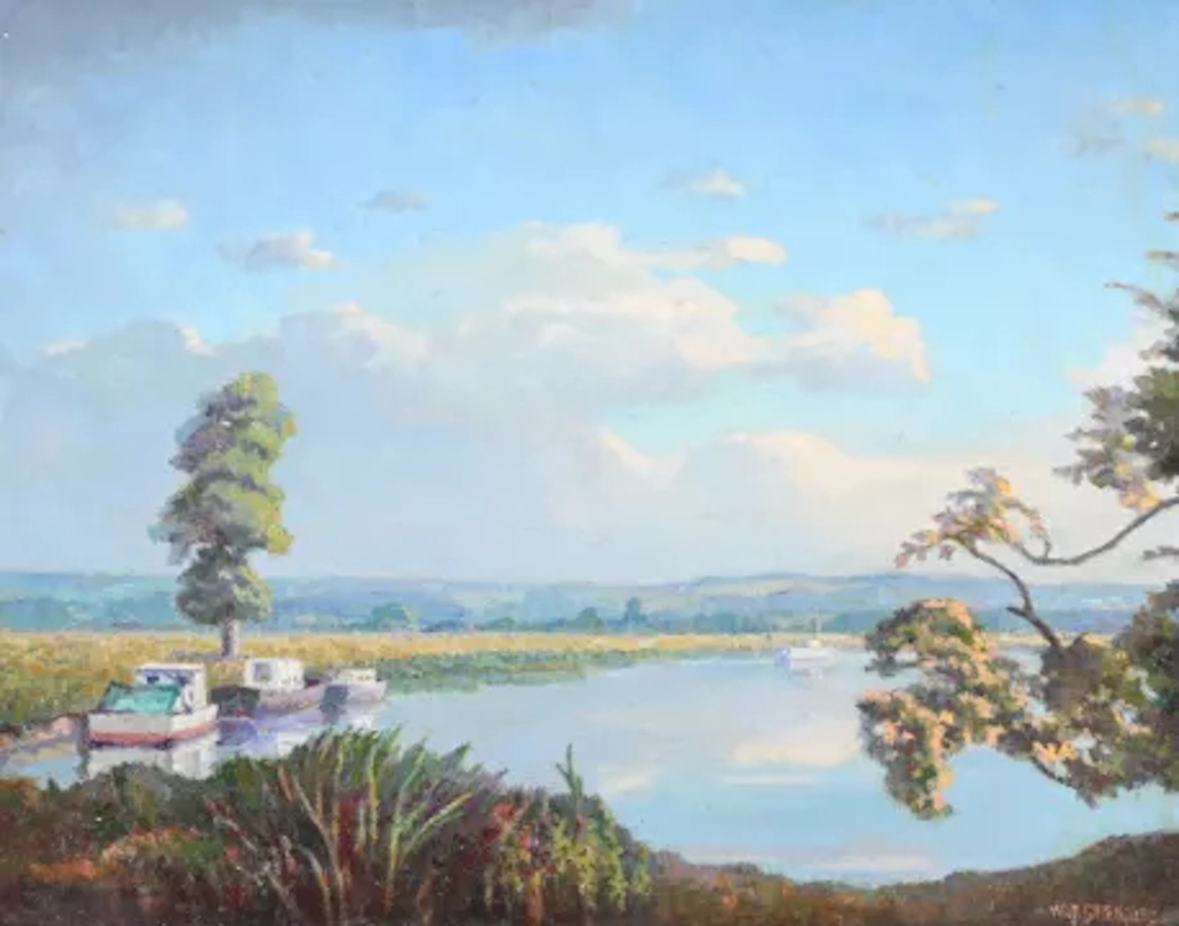 λ WALTER STEGGLES (BRITISH 1908-1997), BOATS ON THE THAMES NEAR COOKHAM