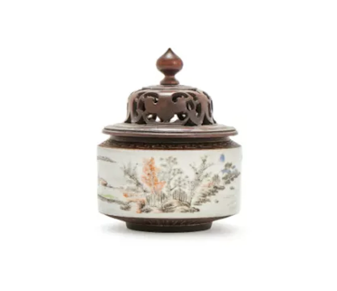 A Chinese famille rose censer, decorated with figures and landscape