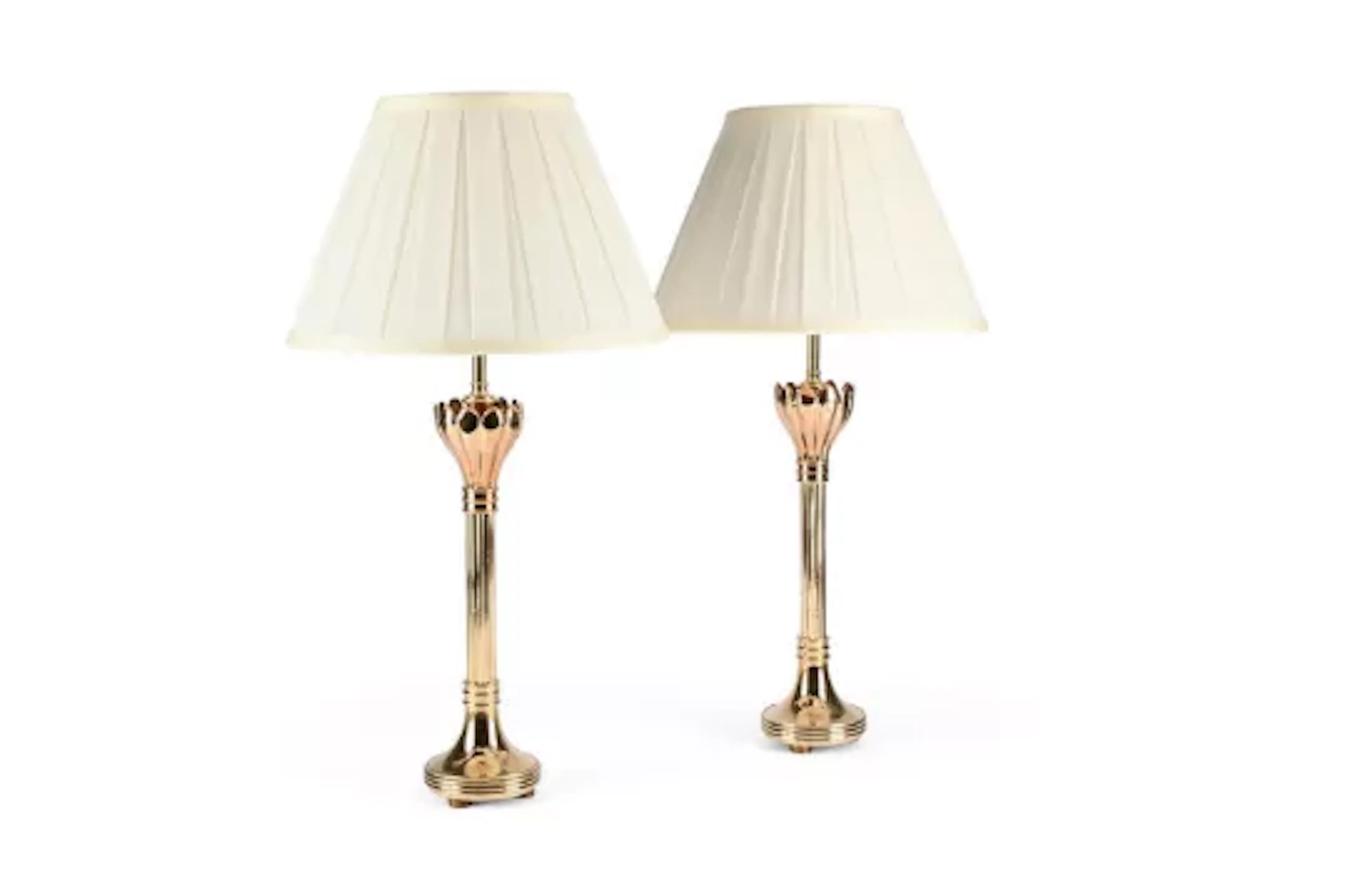 A PAIR OF PHOSPHOR BRONZE AND POLISHED COPPER TABLE LAMPS, FIRST QUARTER