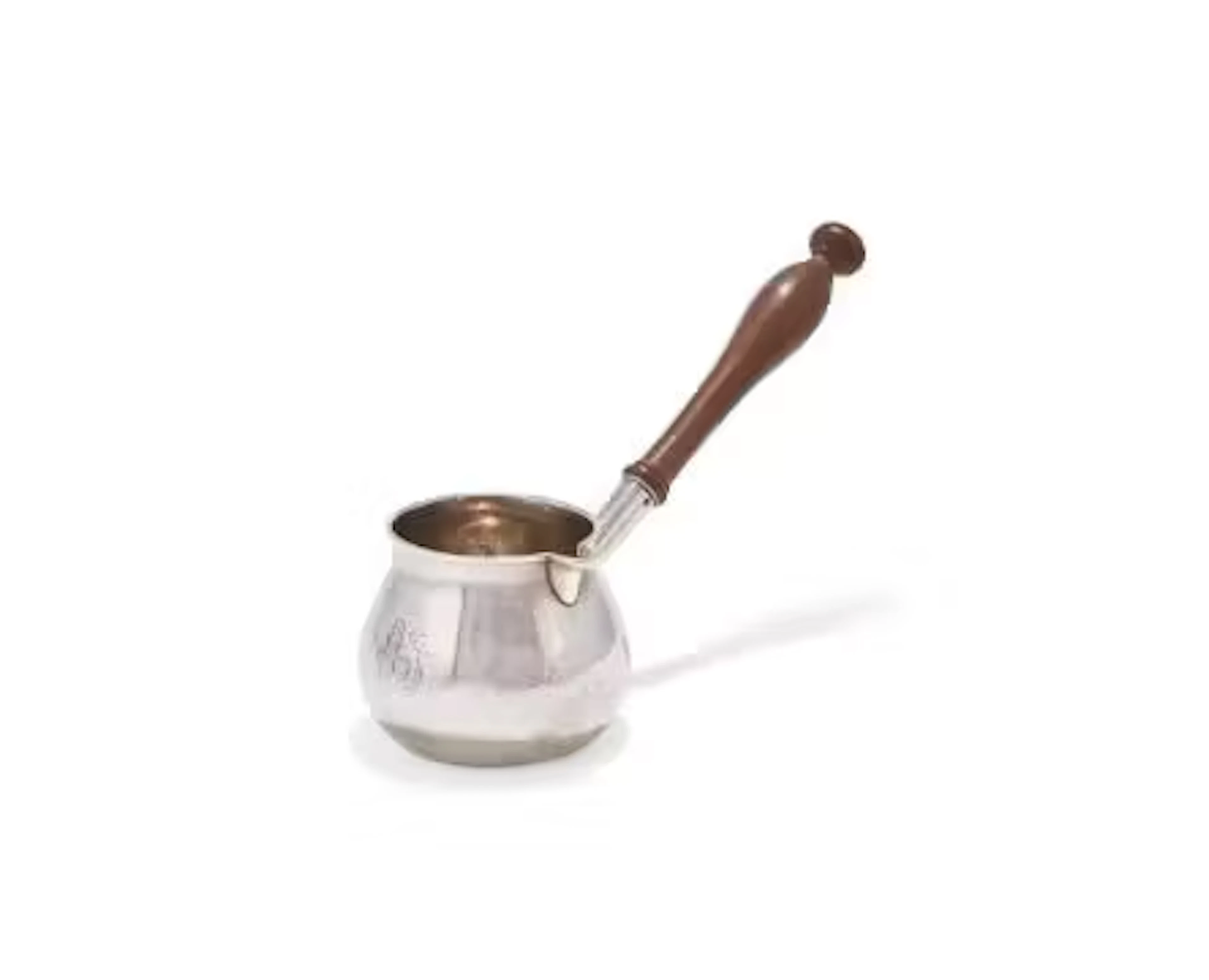A QUEEN ANNE BRITANNIA STANDARD SILVER BALUSTER BRANDY SAUCEPAN