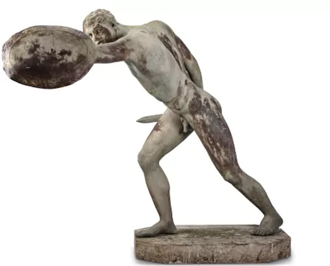 AFTER THE ANTIQUE, A RARE LIFESIZE LEAD FIGURE OF THE BORGHESE GLADIATOR