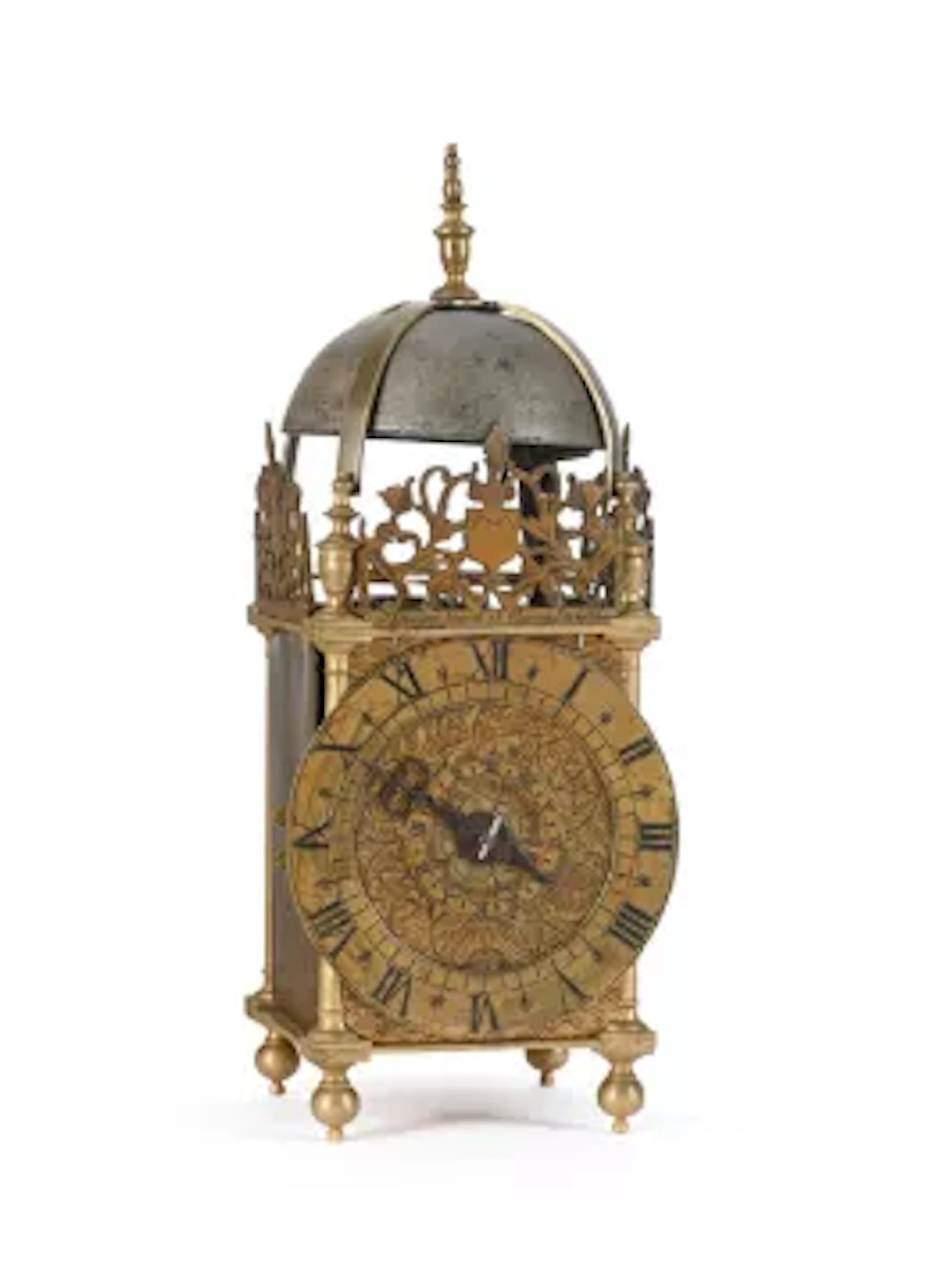 A FINE COMMONWEALTH PERIOD BRASS LANTERN CLOCK WITH ALARM