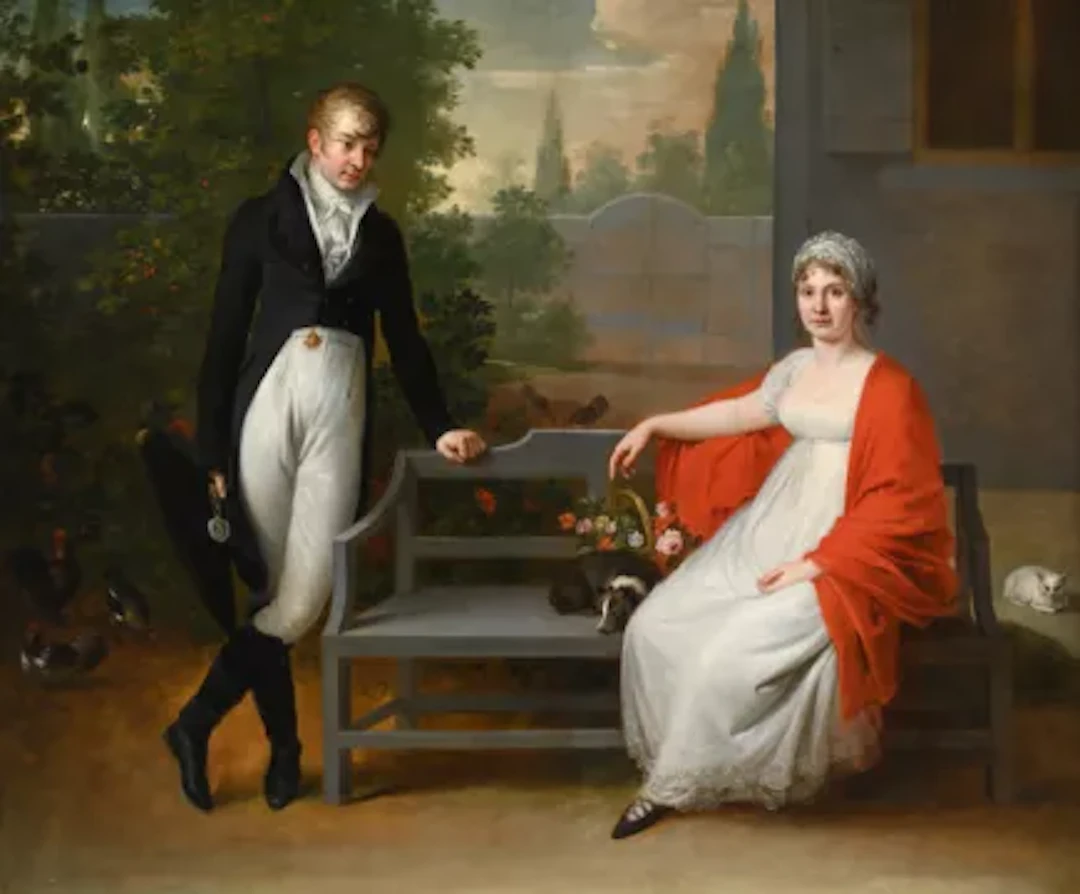 JOSEPH HAUBER (GERMAN 1766-1834), A GENTLEMAN AND LADY SEATED IN A GARDEN