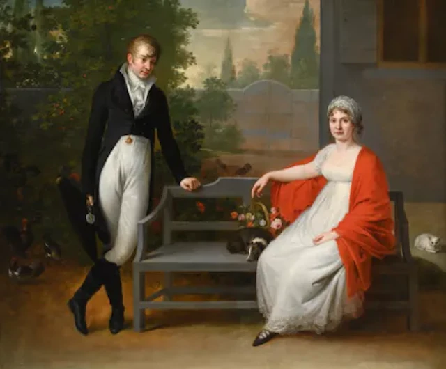 JOSEPH HAUBER (GERMAN 1766-1834), A GENTLEMAN AND LADY SEATED IN A GARDEN