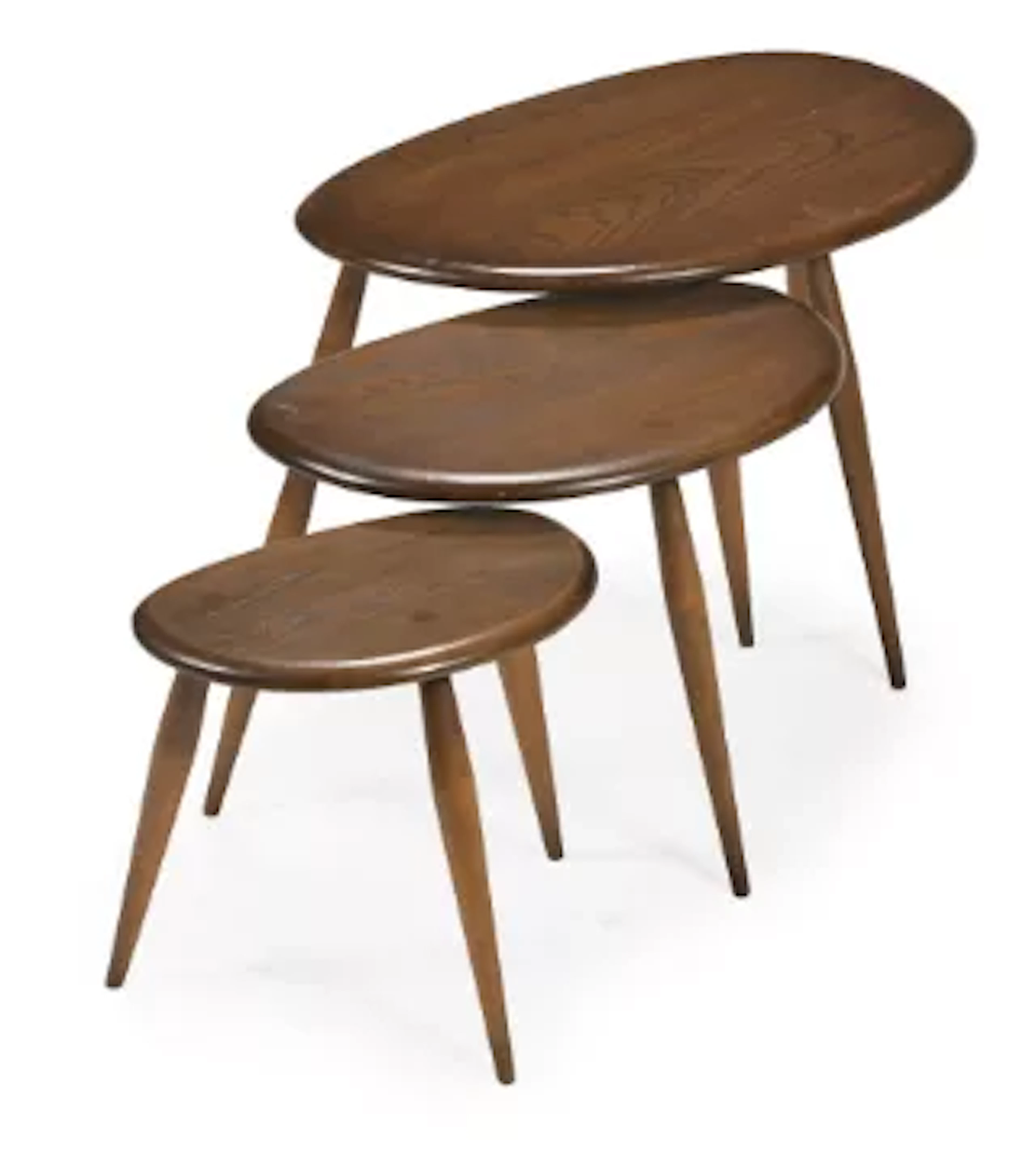 ERCOL (BRITISH, FD. 1920), SET OF THREE NESTING TABLES, CIRCA 1960