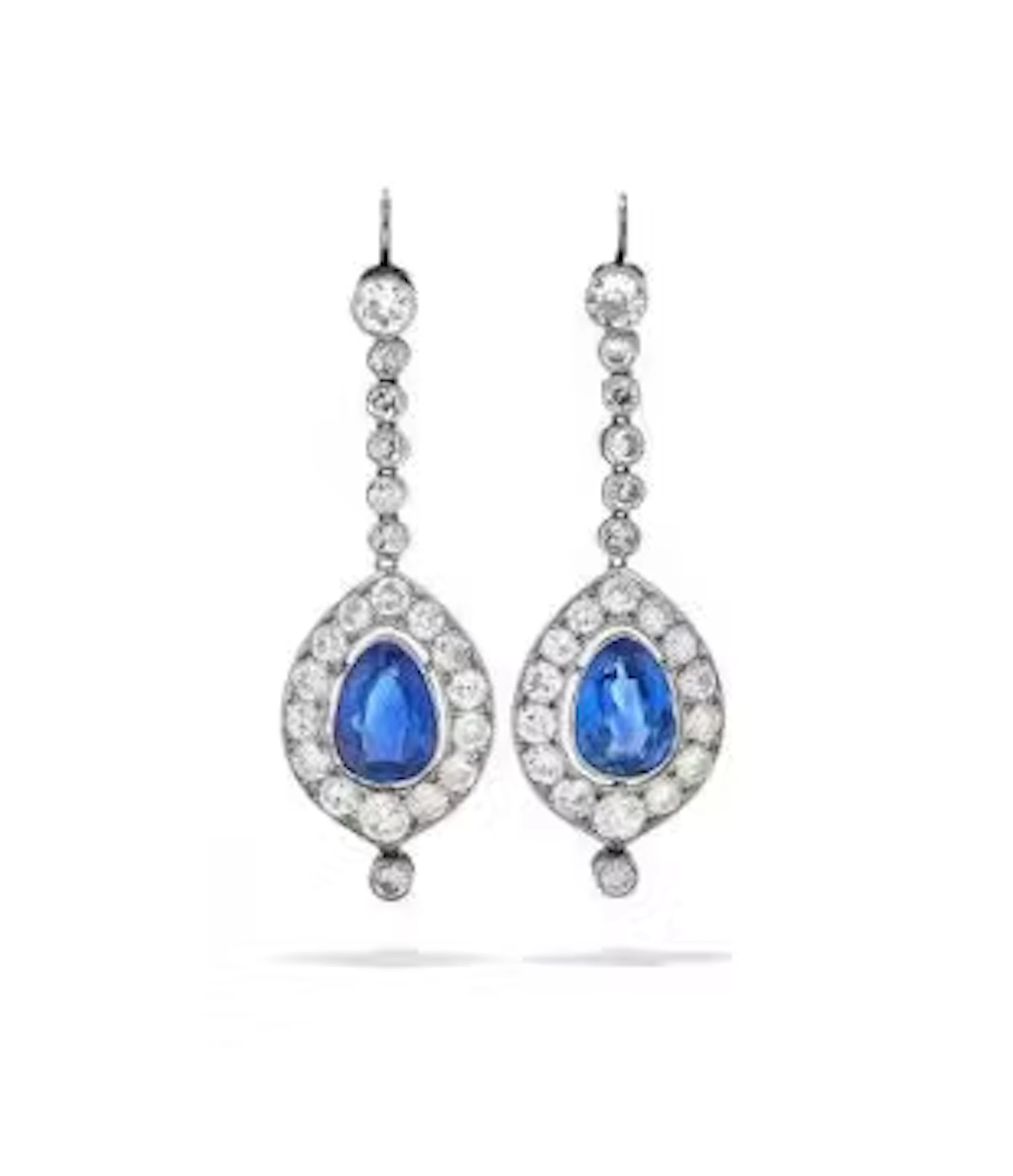 A PAIR OF EARLY 20TH CENTURY SAPPHIRE AND DIAMOND PENDENT EARRINGS