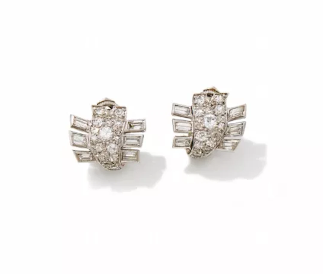 CARTIER, A PAIR OF ART DECO DIAMOND EARRINGS