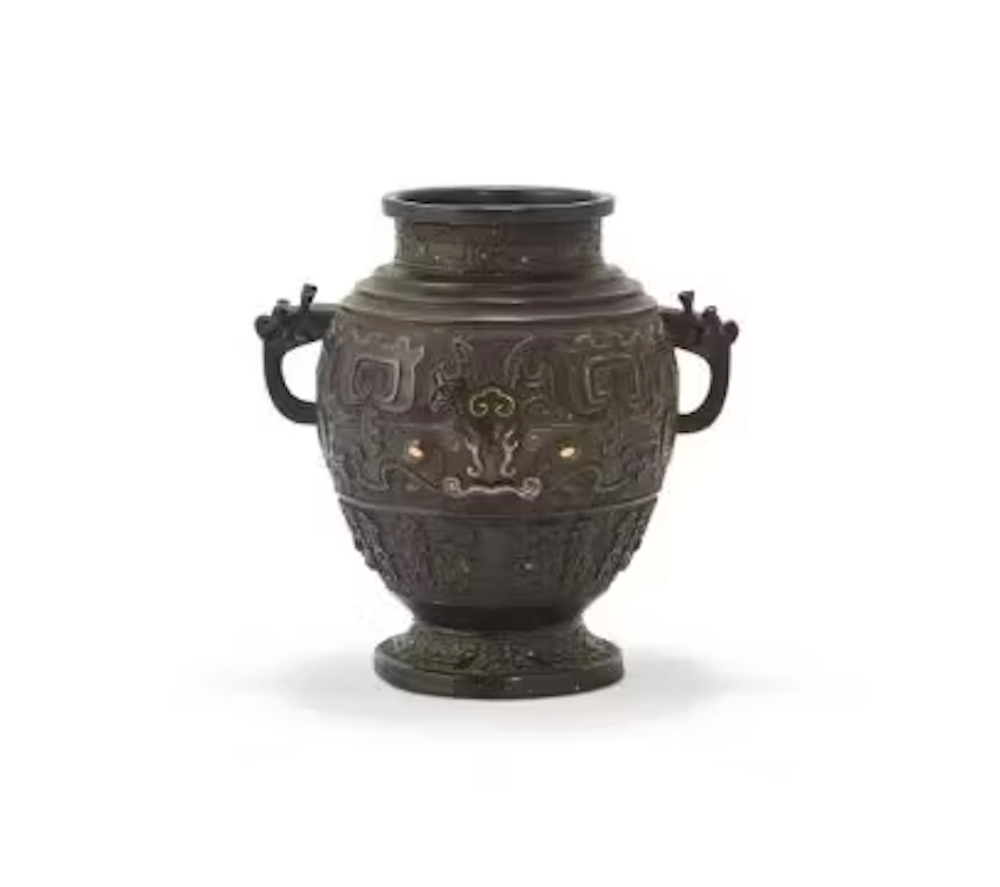 A large Chinese Archaistic gold and silver Inlaid bronze vase