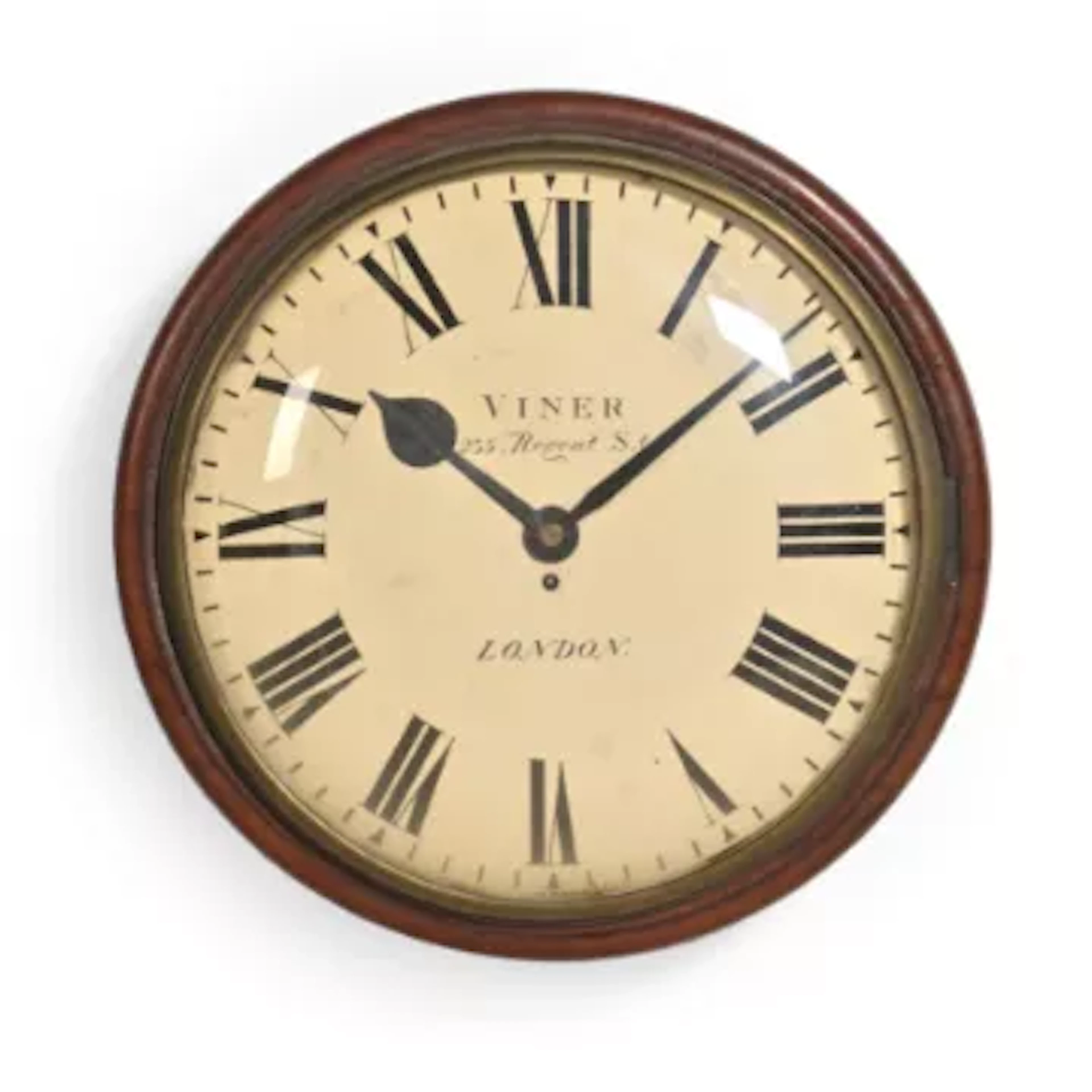 A LARGE VINER OF REGENT STREET MAHOGANY SINGLE FUSE DIAL CLOCK, SECOND