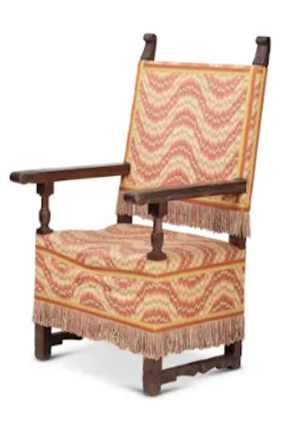 A WALNUT OPEN ARMCHAIR, ITALIAN, 19TH CENTURY